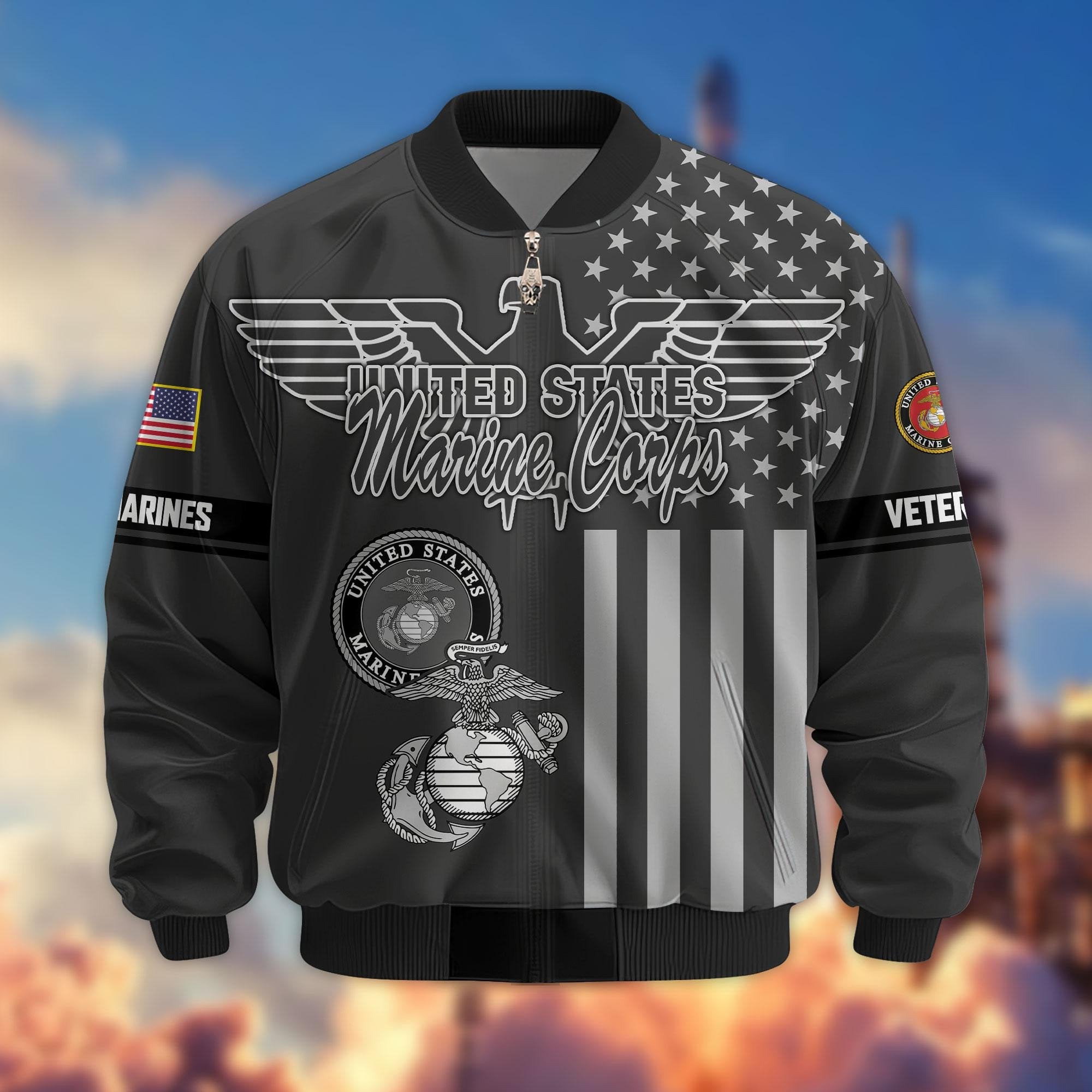 Premium US Veterans Bomber Jacket ATTN100921, Gifts For US Veterans, Gifts On Father's Day, Veterans Day.
