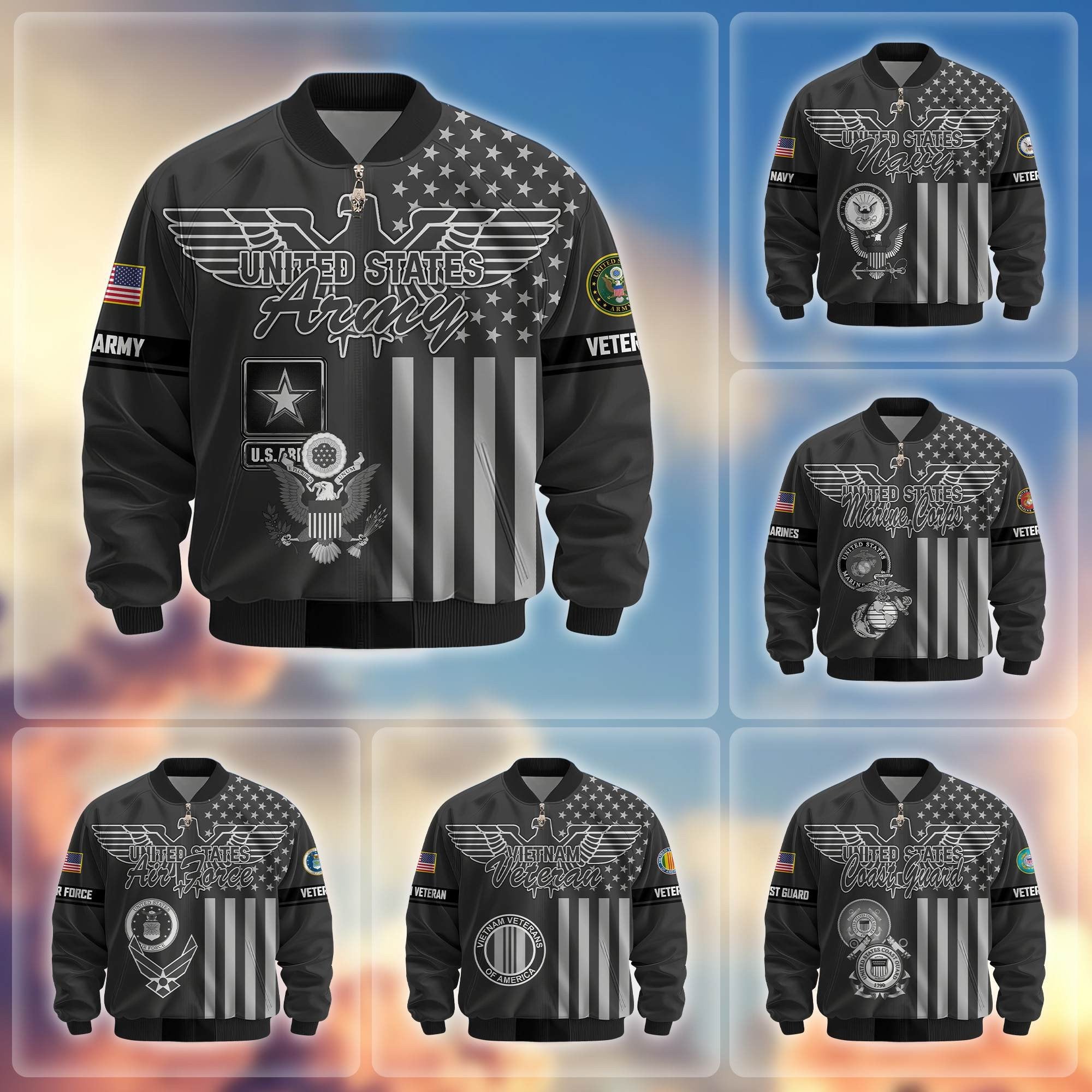 Premium US Veterans Bomber Jacket ATTN100921, Gifts For US Veterans, Gifts On Father's Day, Veterans Day.