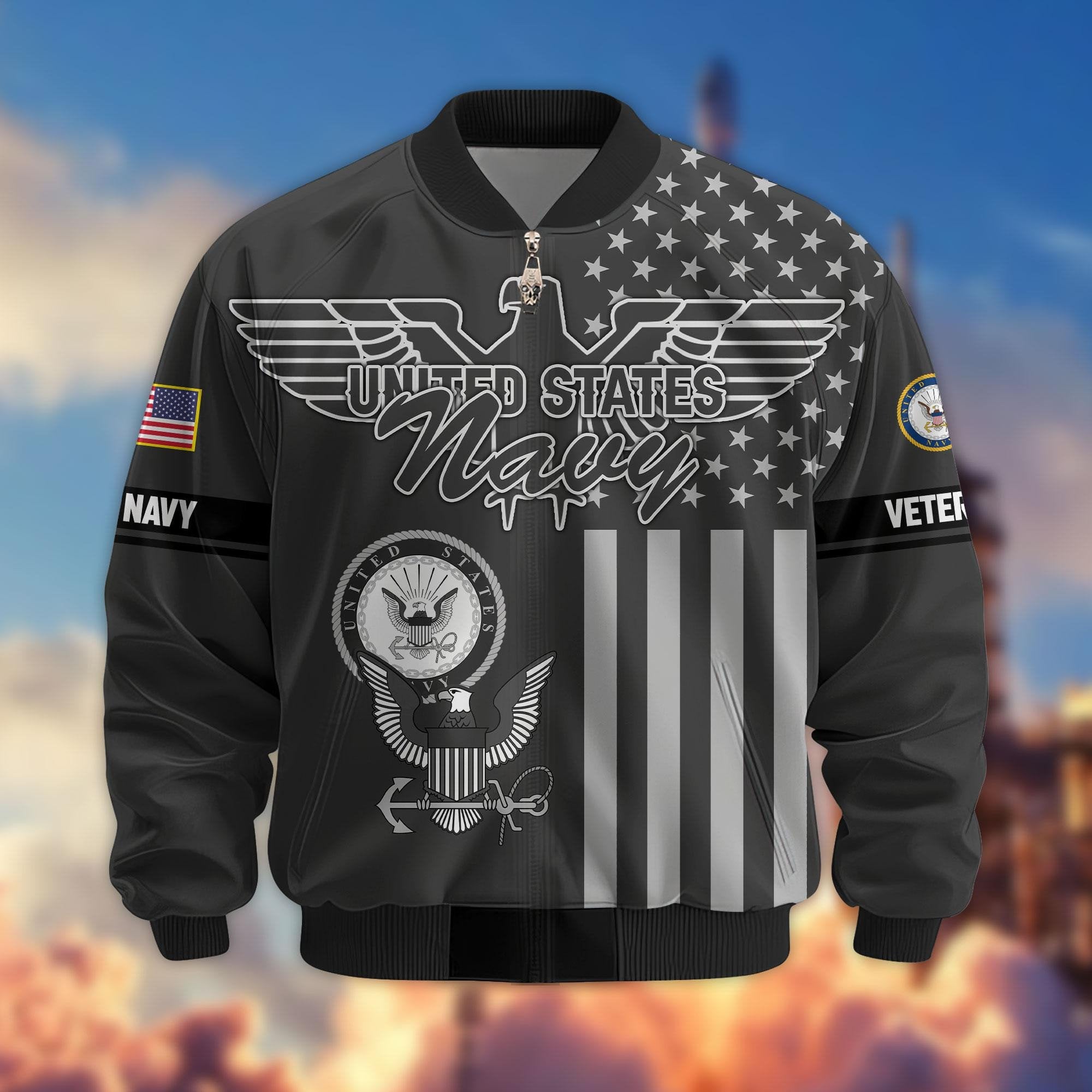 Premium US Veterans Bomber Jacket ATTN100921, Gifts For US Veterans, Gifts On Father's Day, Veterans Day.