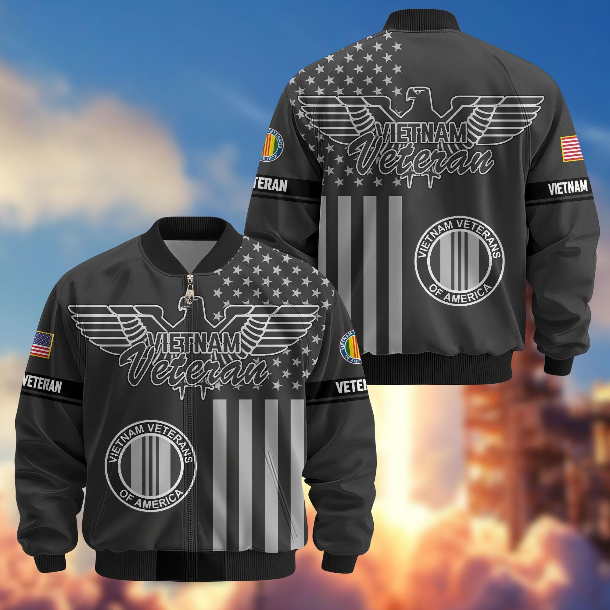 Premium US Veterans Bomber Jacket ATTN100921, Gifts For US Veterans, Gifts On Father's Day, Veterans Day.