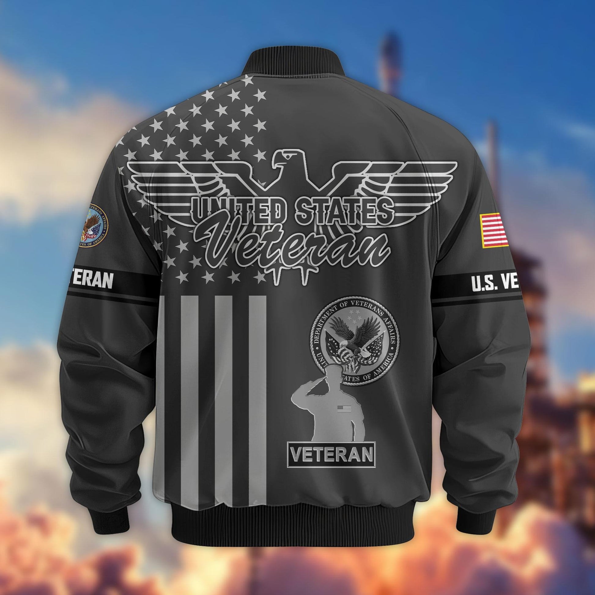 Premium US Veterans Bomber Jacket ATTN100921, Gifts For US Veterans, Gifts On Father's Day, Veterans Day.