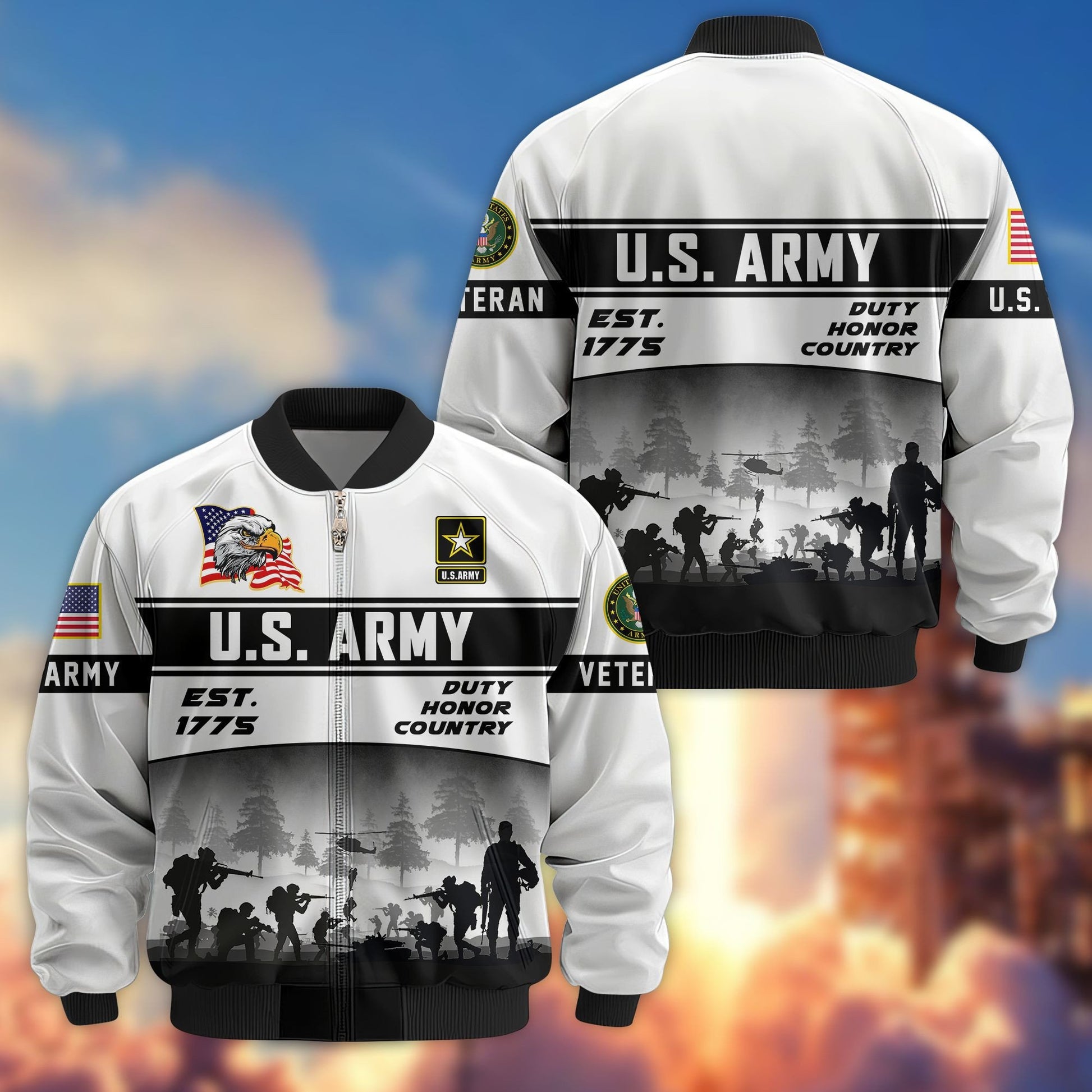 Premium US Veterans Bomber Jacket BPHN250915, Gifts For US Veterans, Gifts On Father's Day, Veterans Day.