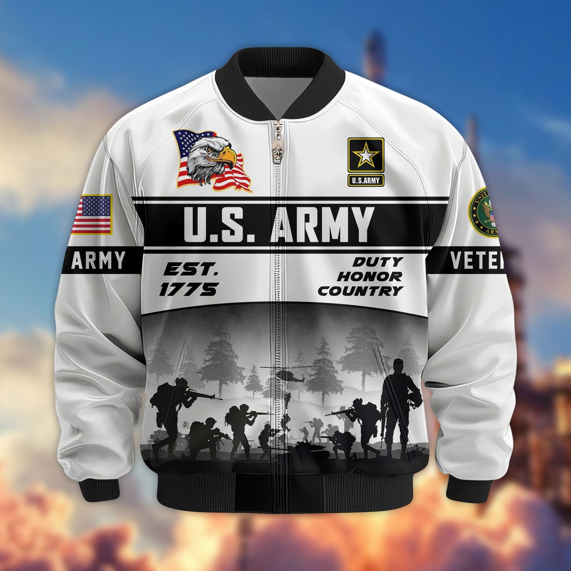 Premium US Veterans Bomber Jacket BPHN250915, Gifts For US Veterans, Gifts On Father's Day, Veterans Day.