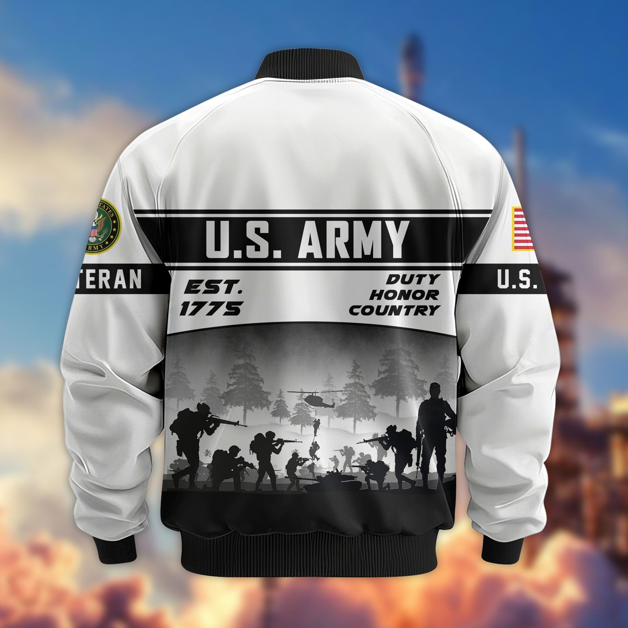 Premium US Veterans Bomber Jacket BPHN250915, Gifts For US Veterans, Gifts On Father's Day, Veterans Day.