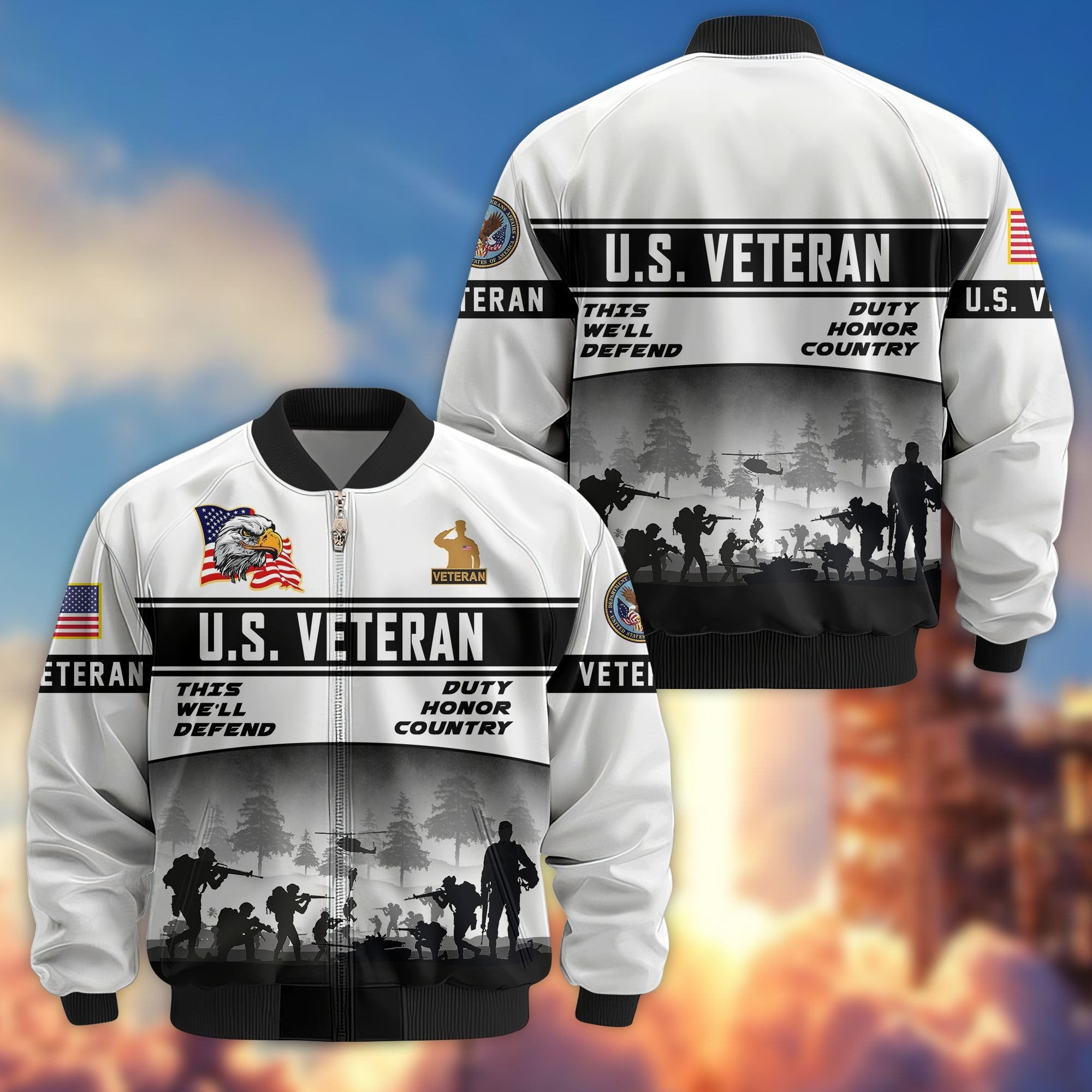 Premium US Veterans Bomber Jacket BPHN250915, Gifts For US Veterans, Gifts On Father's Day, Veterans Day.