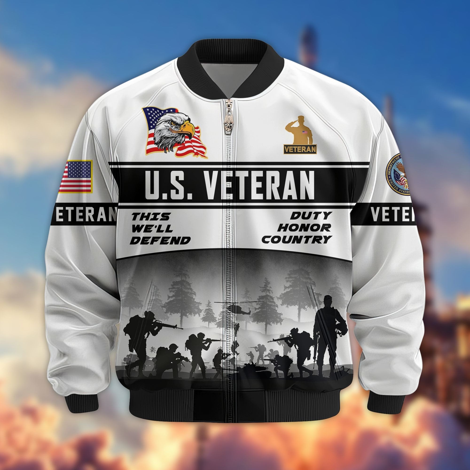 Premium US Veterans Bomber Jacket BPHN250915, Gifts For US Veterans, Gifts On Father's Day, Veterans Day.