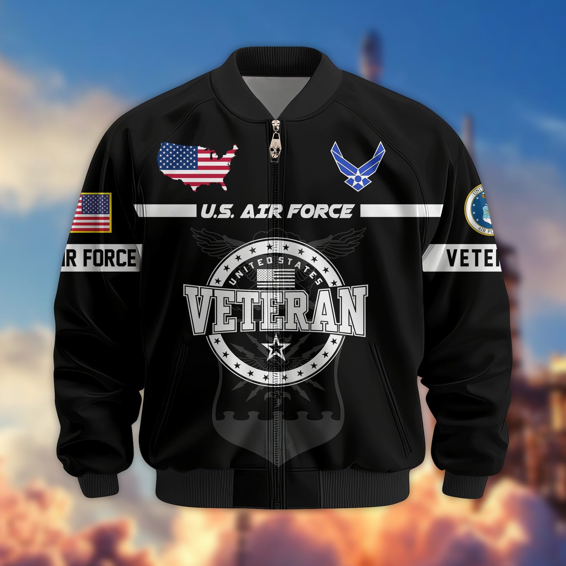 Premium US Veterans Bomber Jacket BPHN250913, Gifts For US Veterans, Gifts On Father's Day, Veterans Day.