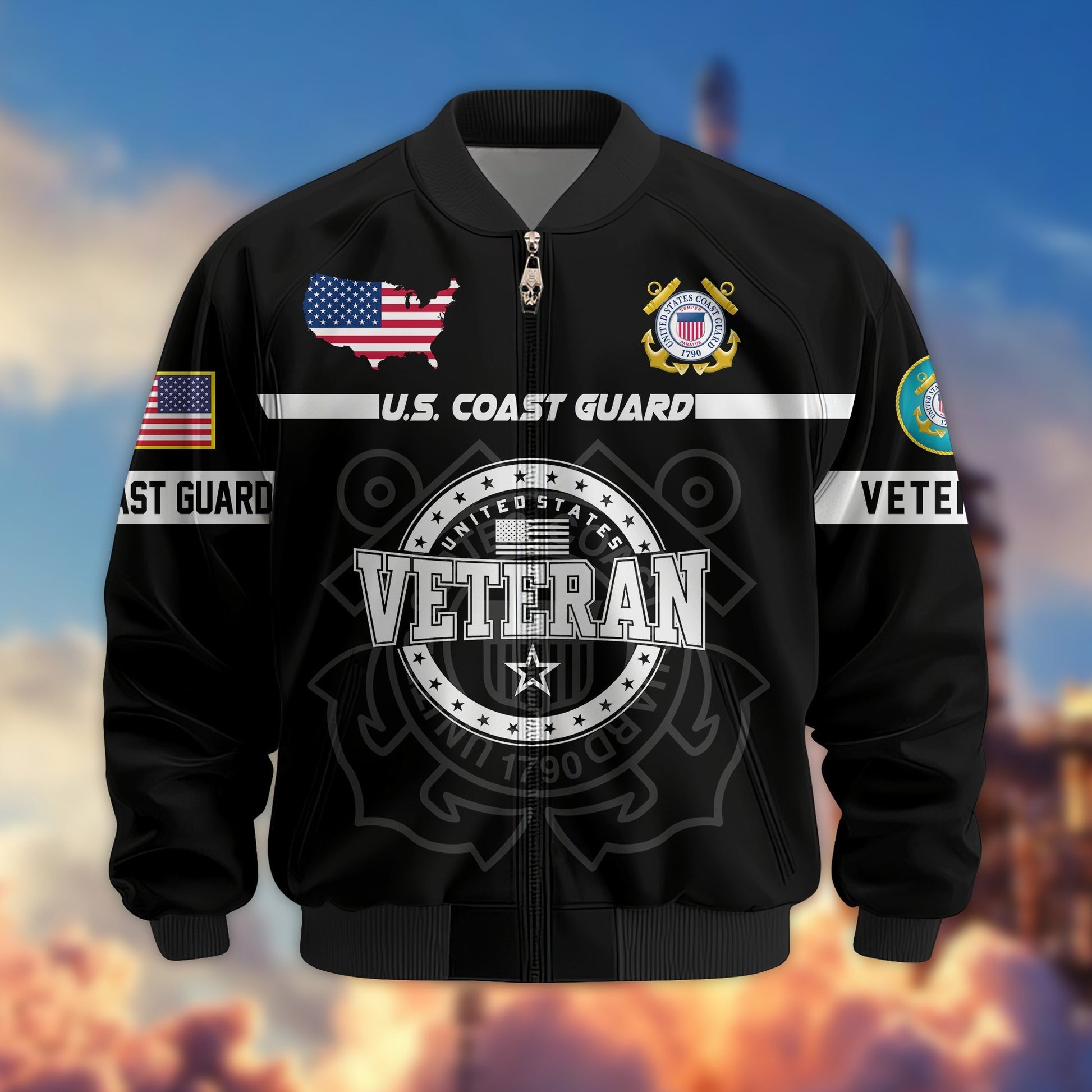 Premium US Veterans Bomber Jacket BPHN250913, Gifts For US Veterans, Gifts On Father's Day, Veterans Day.