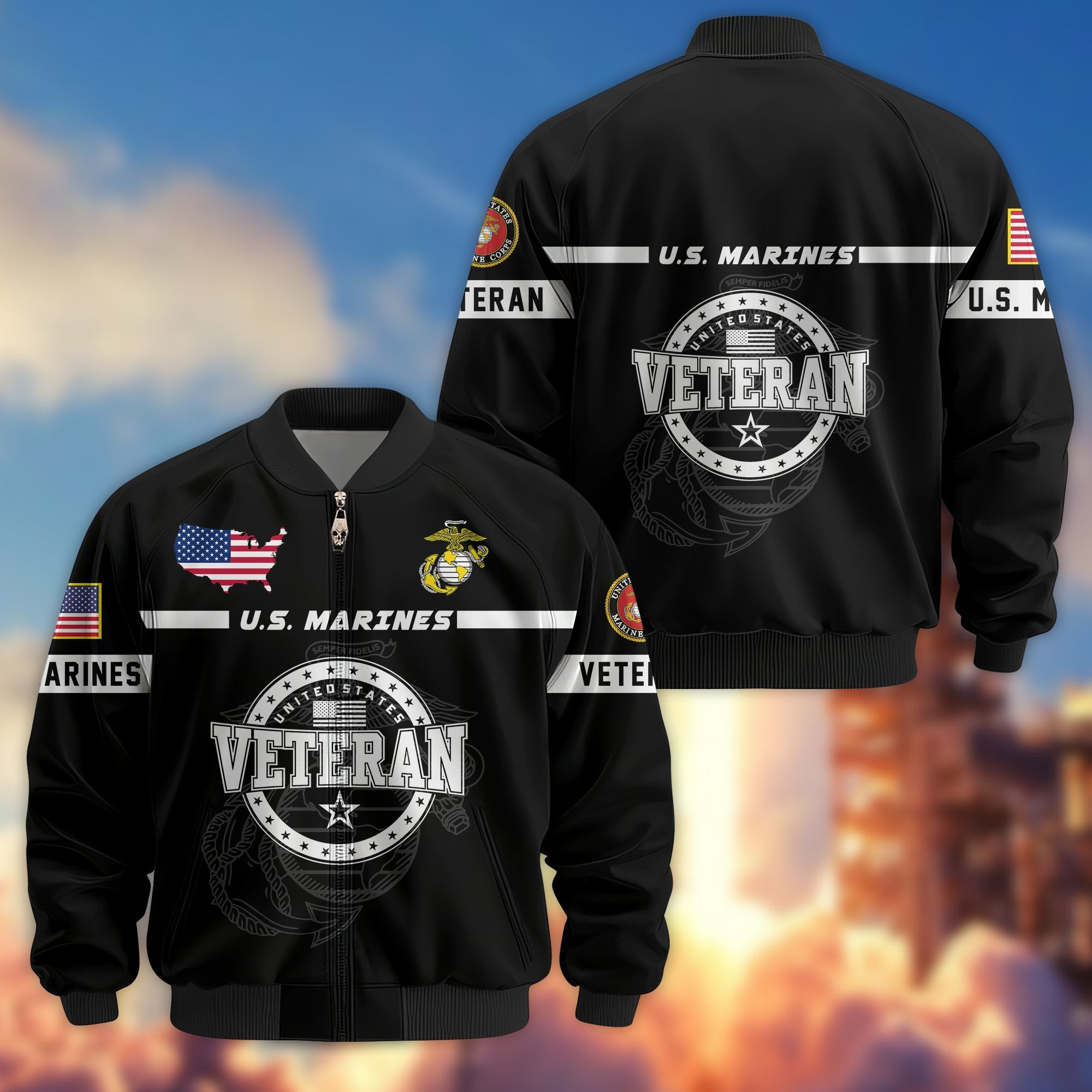 Premium US Veterans Bomber Jacket BPHN250913, Gifts For US Veterans, Gifts On Father's Day, Veterans Day.