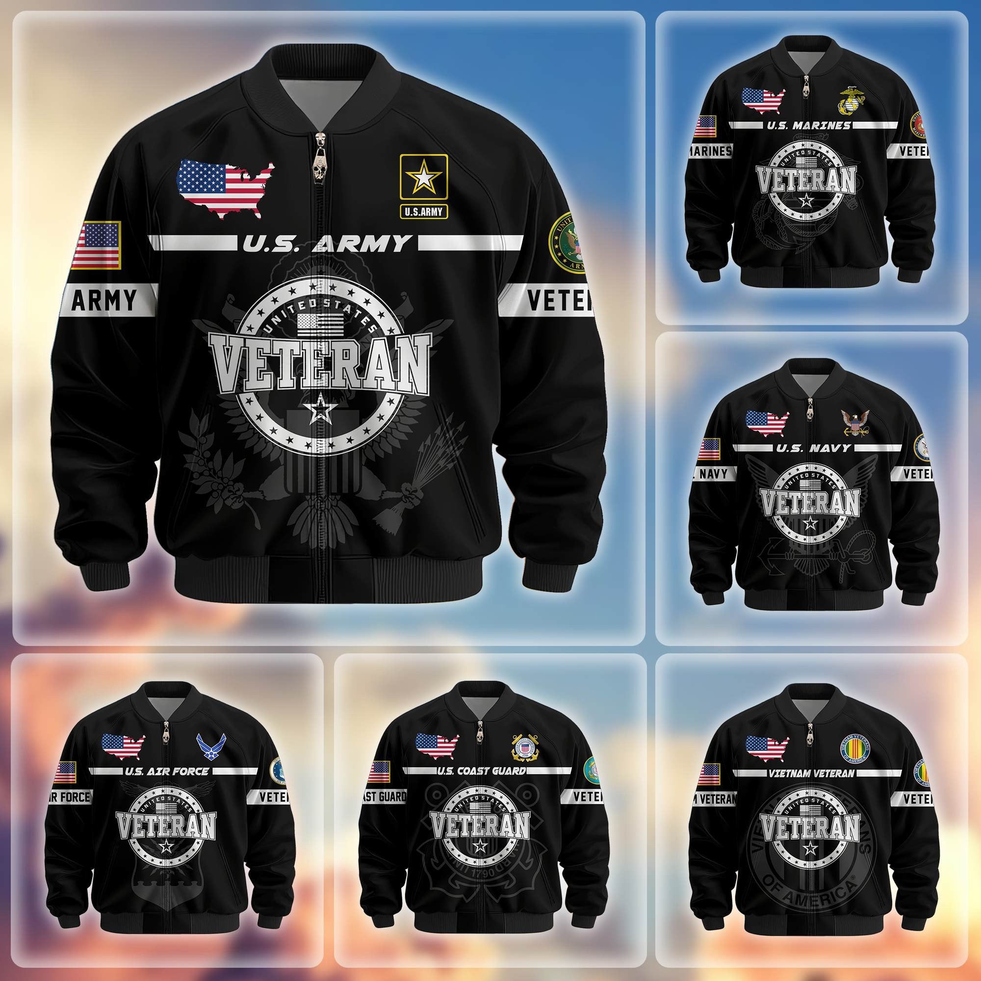Premium US Veterans Bomber Jacket BPHN250913, Gifts For US Veterans, Gifts On Father's Day, Veterans Day.