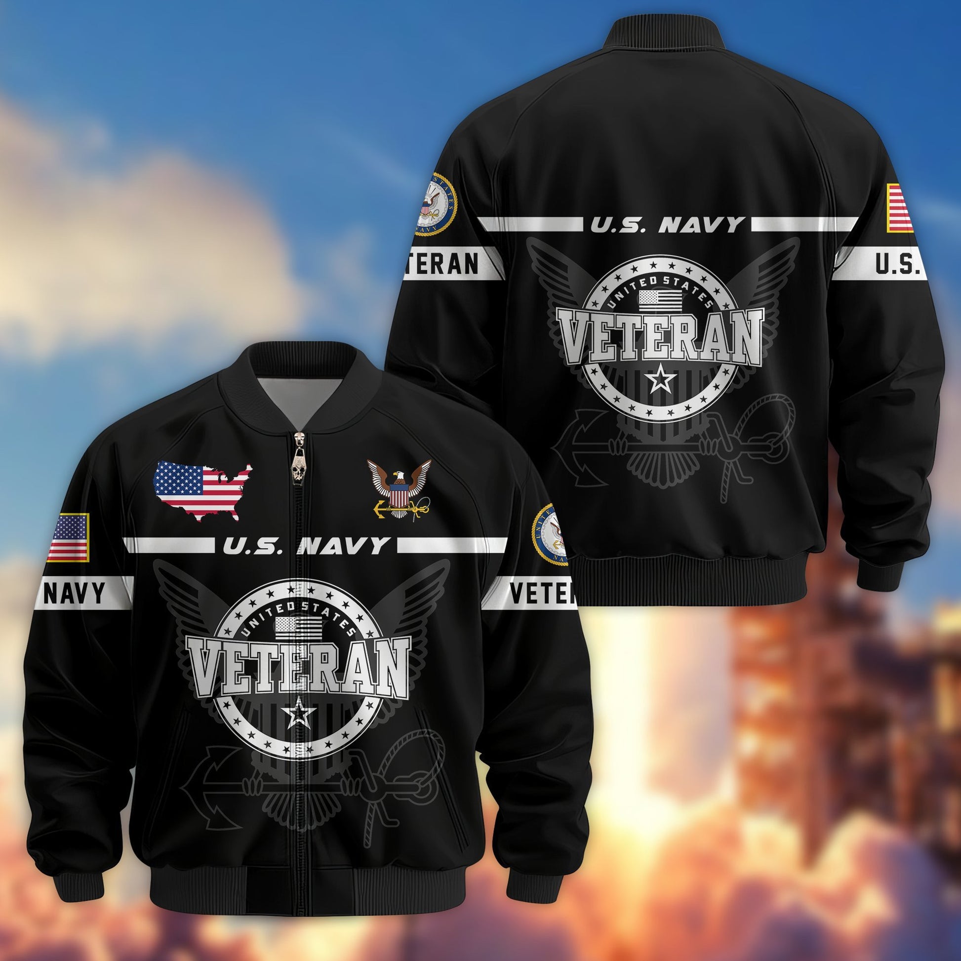 Premium US Veterans Bomber Jacket BPHN250913, Gifts For US Veterans, Gifts On Father's Day, Veterans Day.