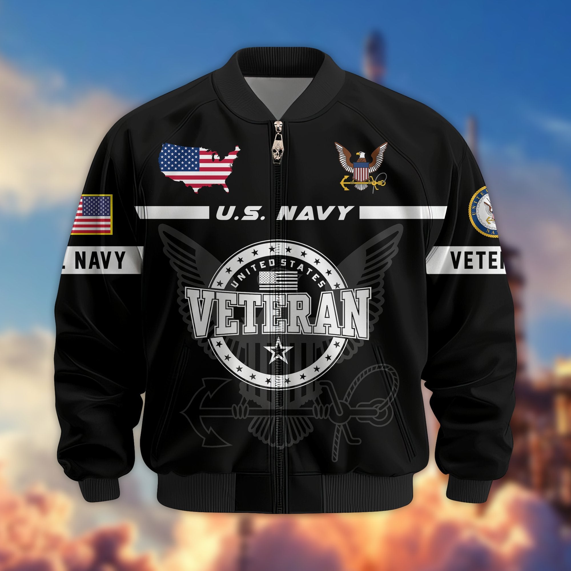 Premium US Veterans Bomber Jacket BPHN250913, Gifts For US Veterans, Gifts On Father's Day, Veterans Day.