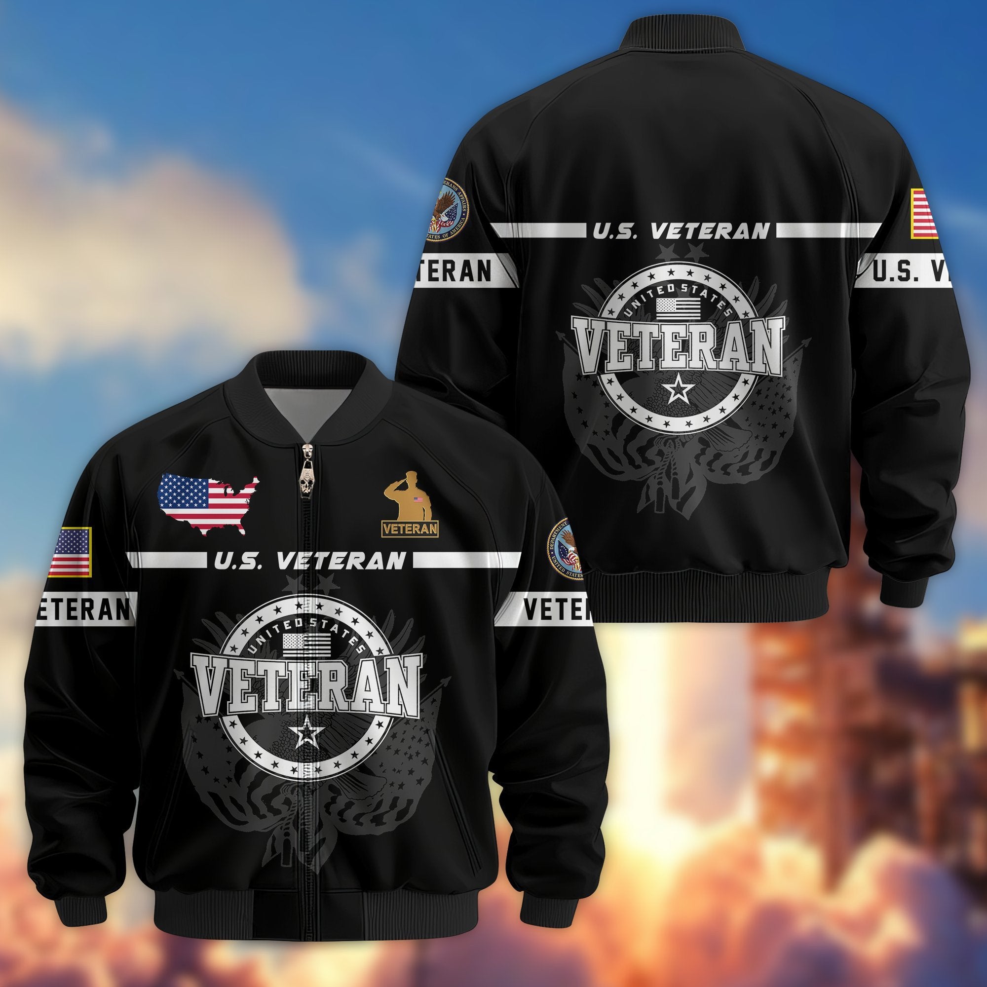 Premium US Veterans Bomber Jacket BPHN250913, Gifts For US Veterans, Gifts On Father's Day, Veterans Day.