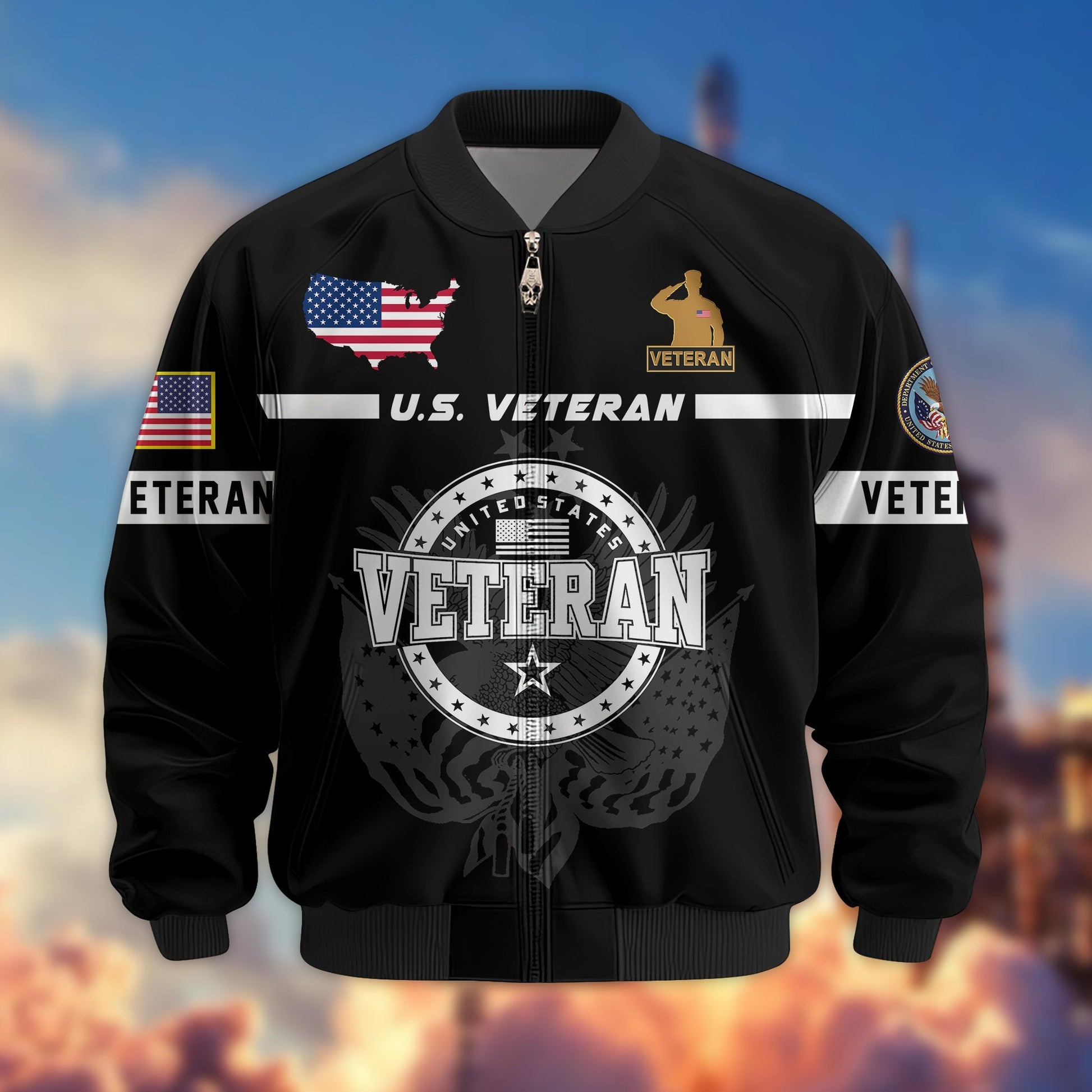 Premium US Veterans Bomber Jacket BPHN250913, Gifts For US Veterans, Gifts On Father's Day, Veterans Day.