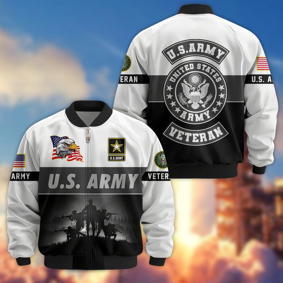 Premium US Veterans Bomber Jacket BPHN180913, Gifts For US Veterans, Gifts On Father's Day, Veterans Day.