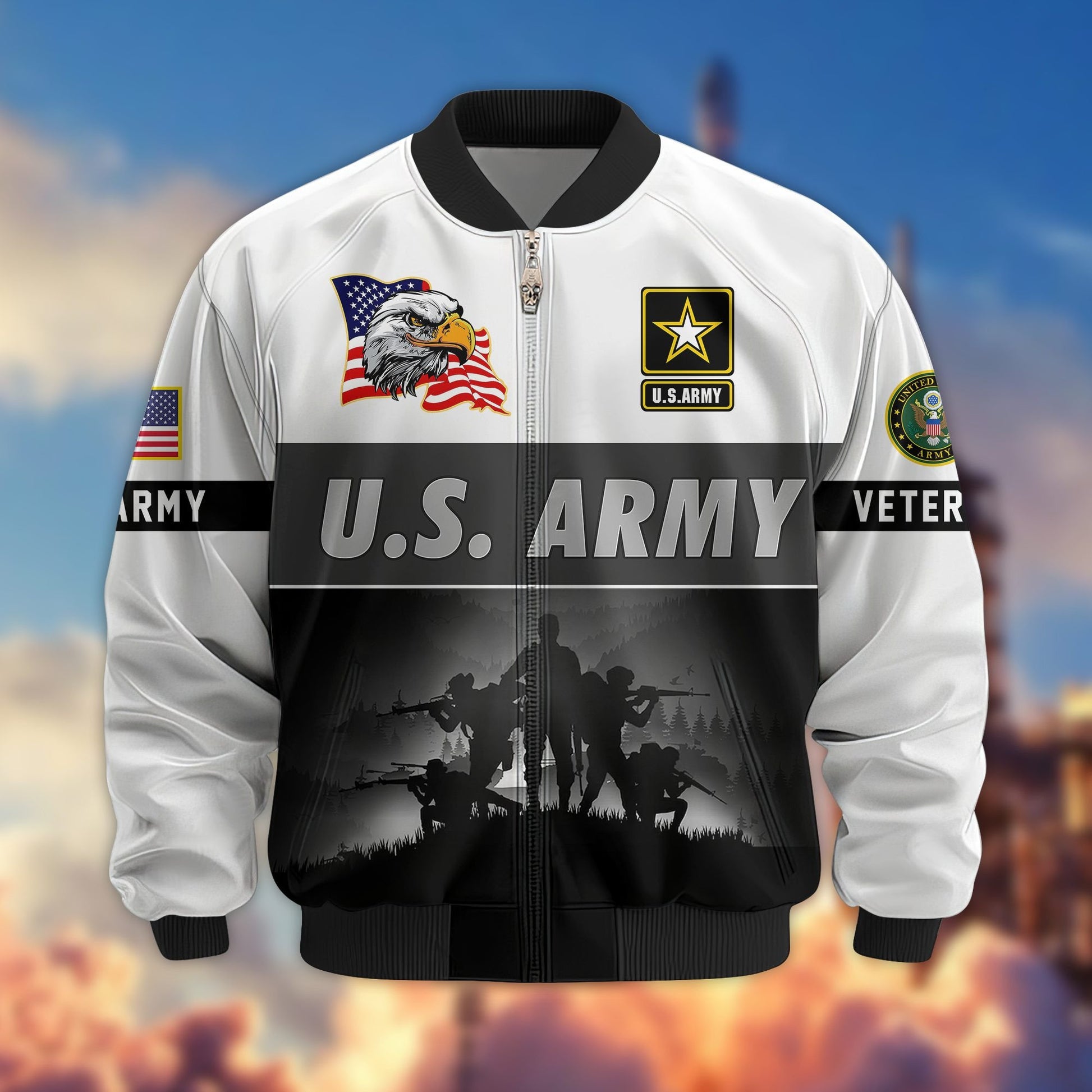 Premium US Veterans Bomber Jacket BPHN180913, Gifts For US Veterans, Gifts On Father's Day, Veterans Day.
