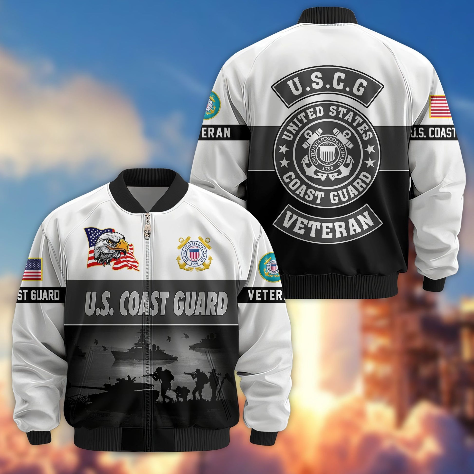 Premium US Veterans Bomber Jacket BPHN180913, Gifts For US Veterans, Gifts On Father's Day, Veterans Day.