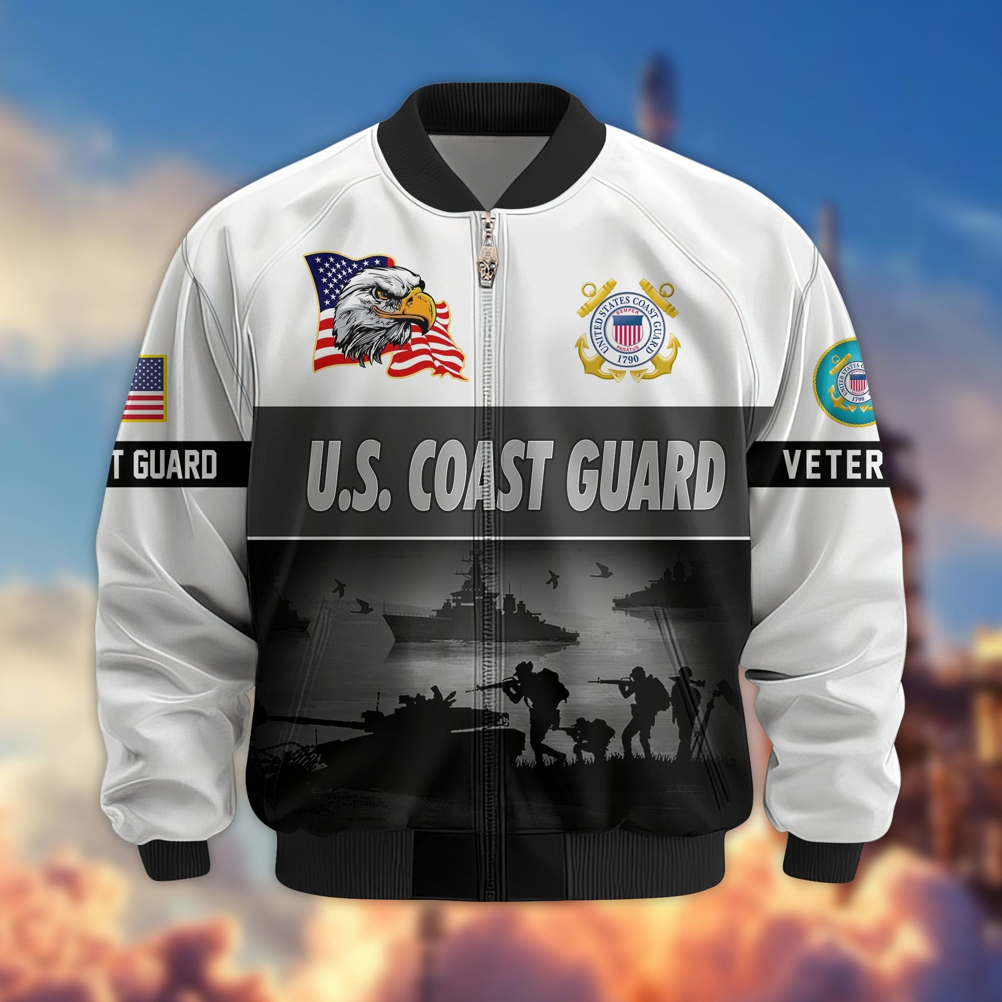 Premium US Veterans Bomber Jacket BPHN180913, Gifts For US Veterans, Gifts On Father's Day, Veterans Day.