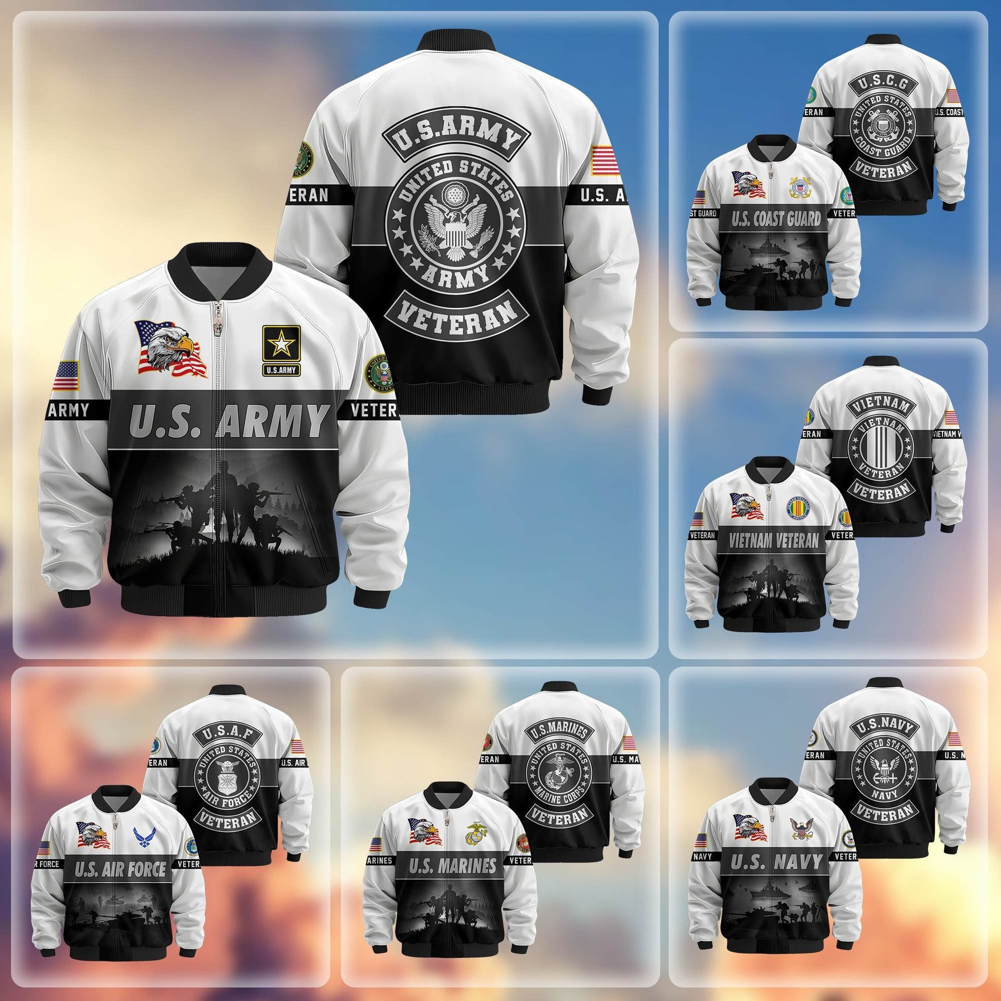 Premium US Veterans Bomber Jacket BPHN180913, Gifts For US Veterans, Gifts On Father's Day, Veterans Day.