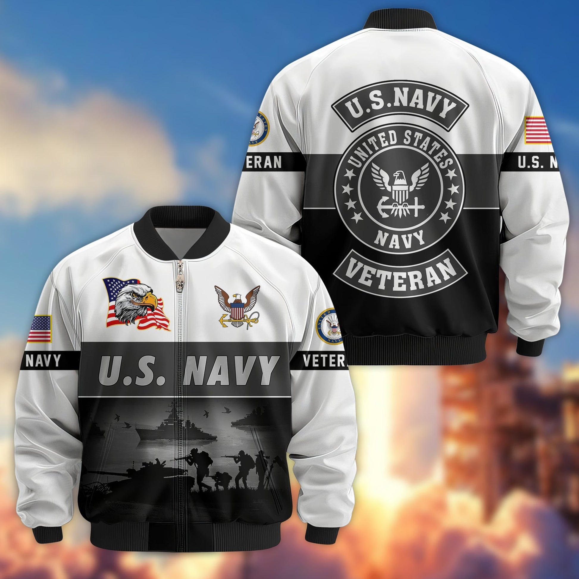 Premium US Veterans Bomber Jacket BPHN180913, Gifts For US Veterans, Gifts On Father's Day, Veterans Day.