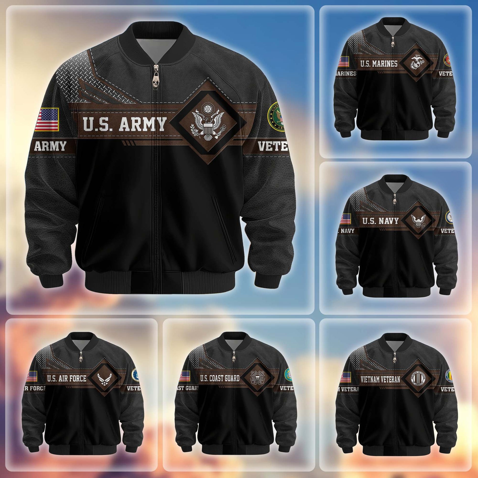 Premium US Veterans Bomber Jacket BPHN040914, Gifts For US Veterans, Gifts On Father's Day, Veterans Day.