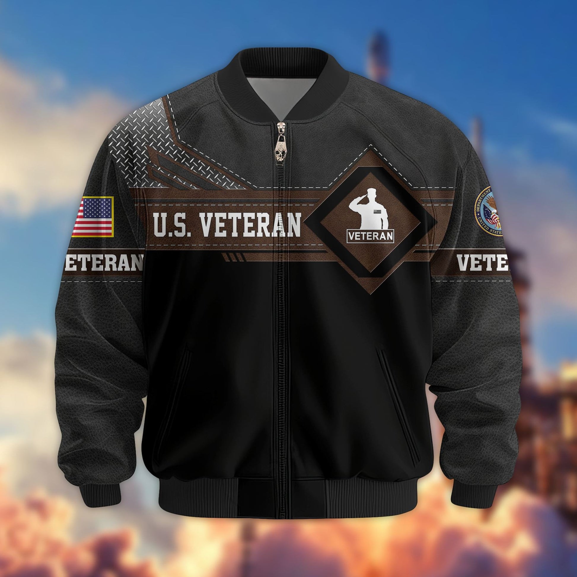 Premium US Veterans Bomber Jacket BPHN040914, Gifts For US Veterans, Gifts On Father's Day, Veterans Day.