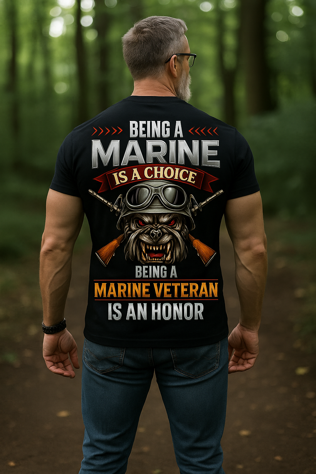 USMC MARINE VETERAN T-SHIRT – MILITARY BULLDOG AND RIFLES DESIGN