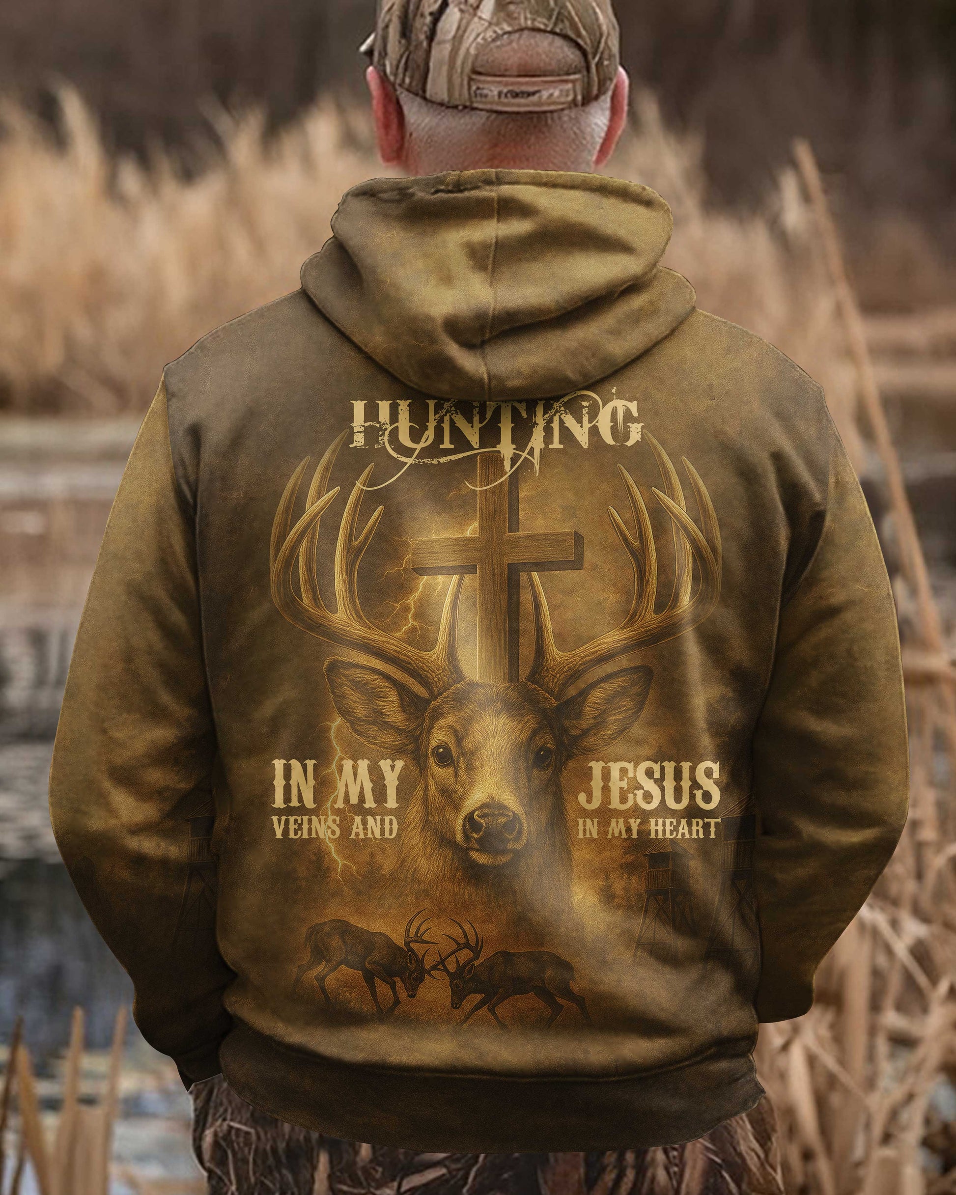 I've Got Hunting In My Veins And Jesus In My Heart All Over Print T-Shirt