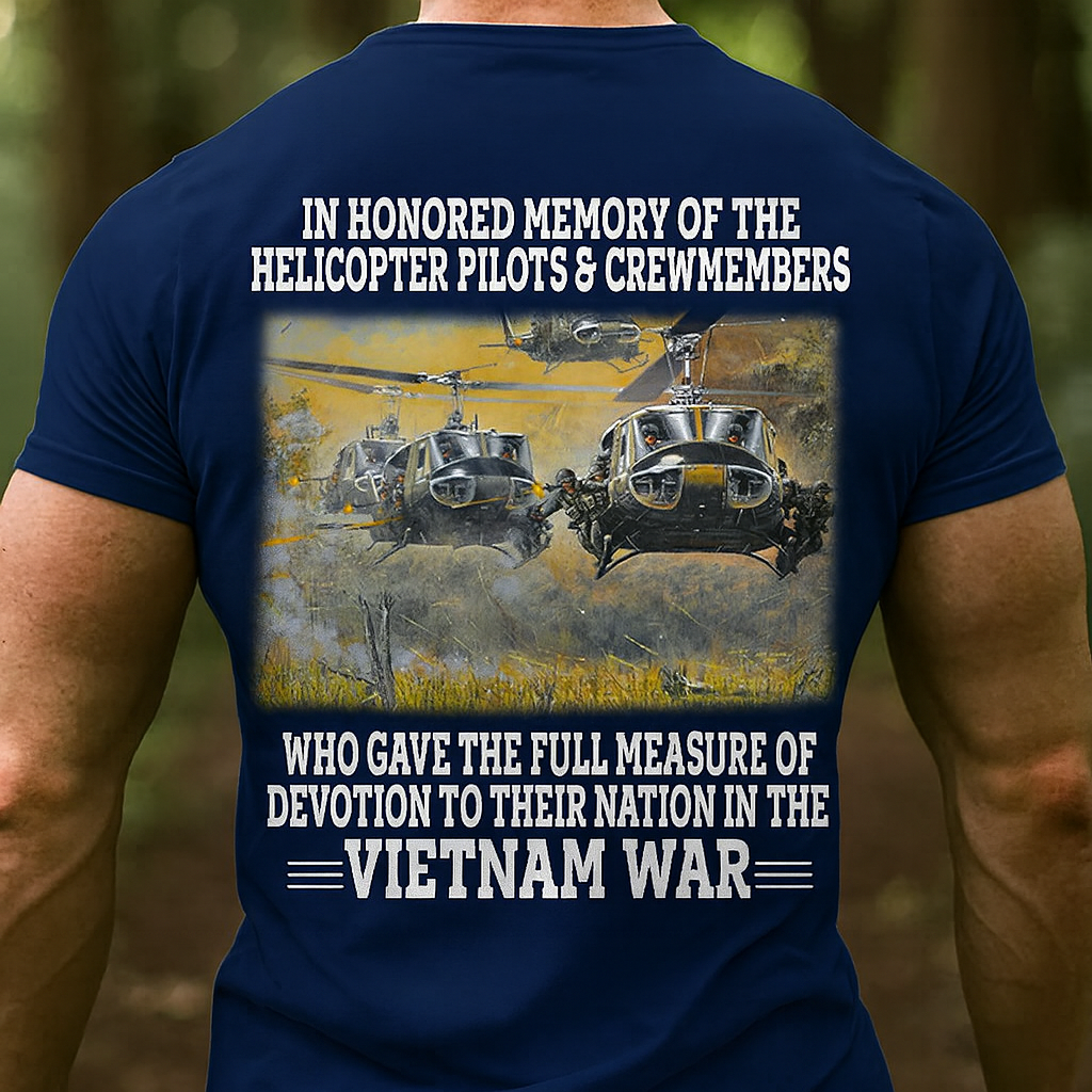 VIETNAM WAR HUEY HELICOPTER VETERAN MEMORIAL SHIRT, UH-1 DESIGN
