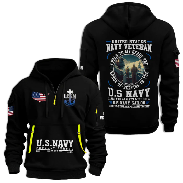 NAVY HONOR COURAGE COMMITMENT QUARTER ZIP HOODIE