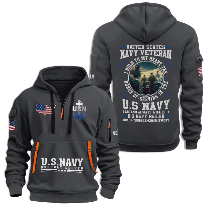 NAVY HONOR COURAGE COMMITMENT QUARTER ZIP HOODIE