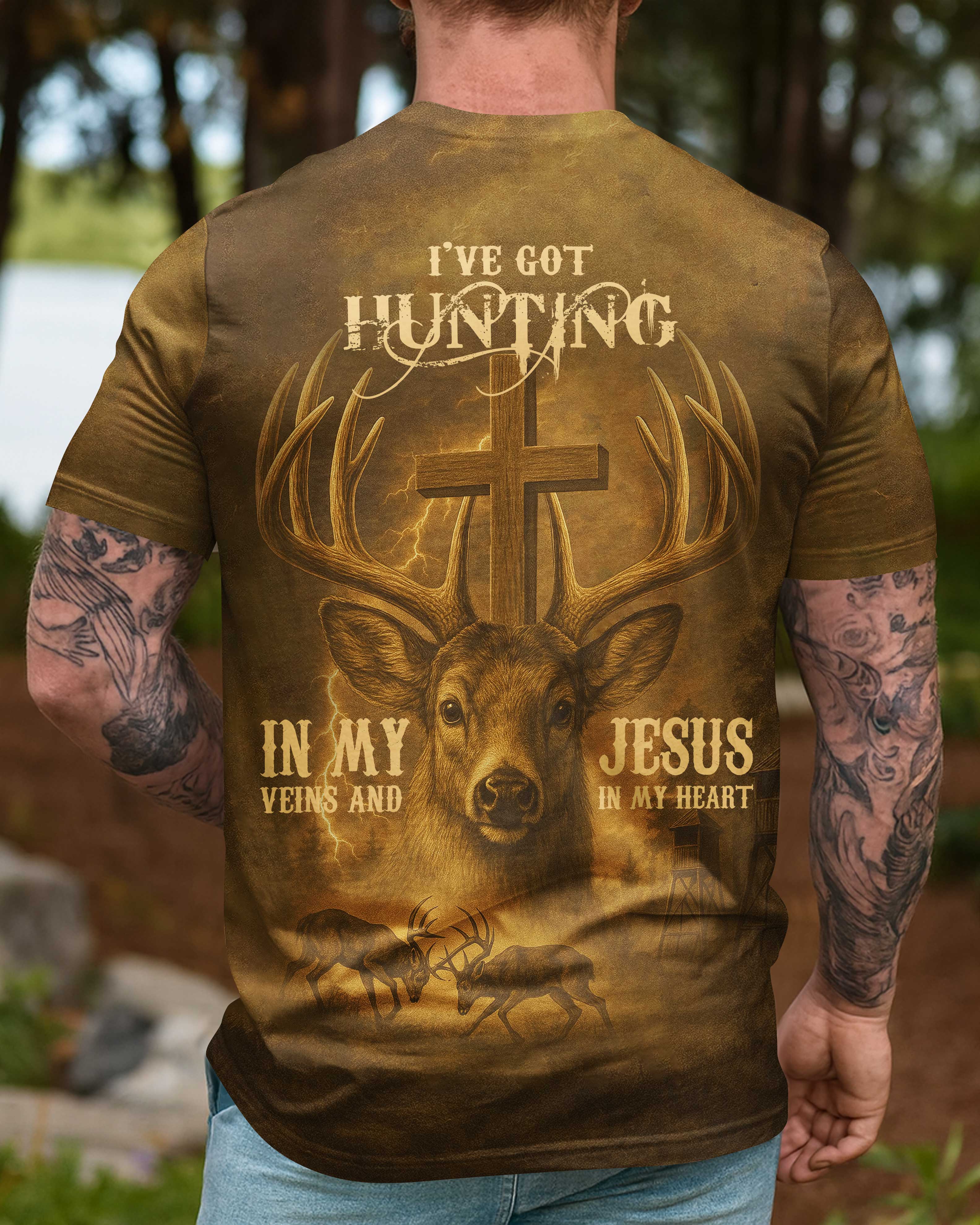 I've Got Hunting In My Veins And Jesus In My Heart All Over Print T-Shirt