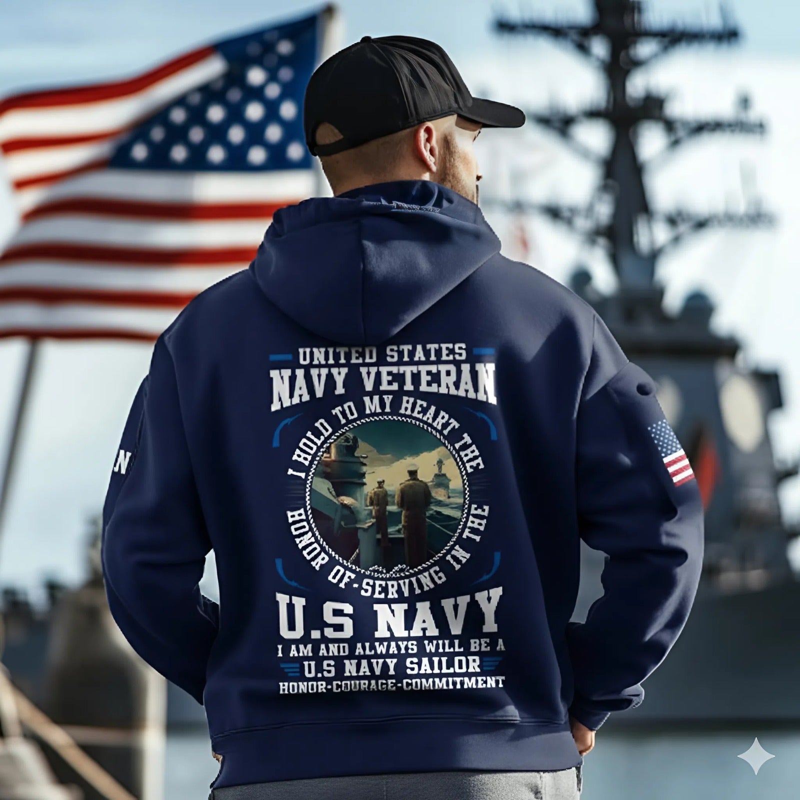 NAVY HONOR COURAGE COMMITMENT QUARTER ZIP HOODIE