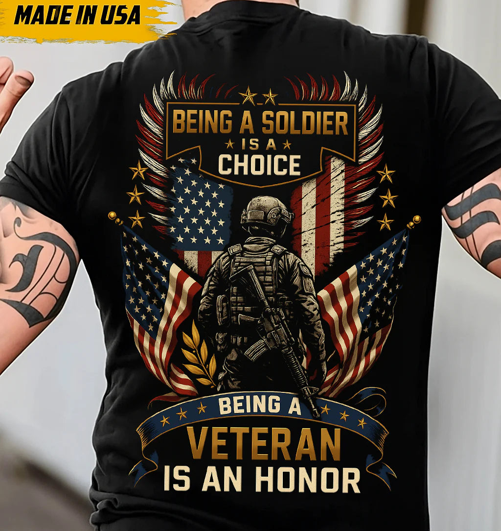 SOLDIER VETERAN HONOR T-SHIRT – PATRIOTIC MILITARY GRAPHIC TEE WITH AMERICAN FLAG FOR MEN