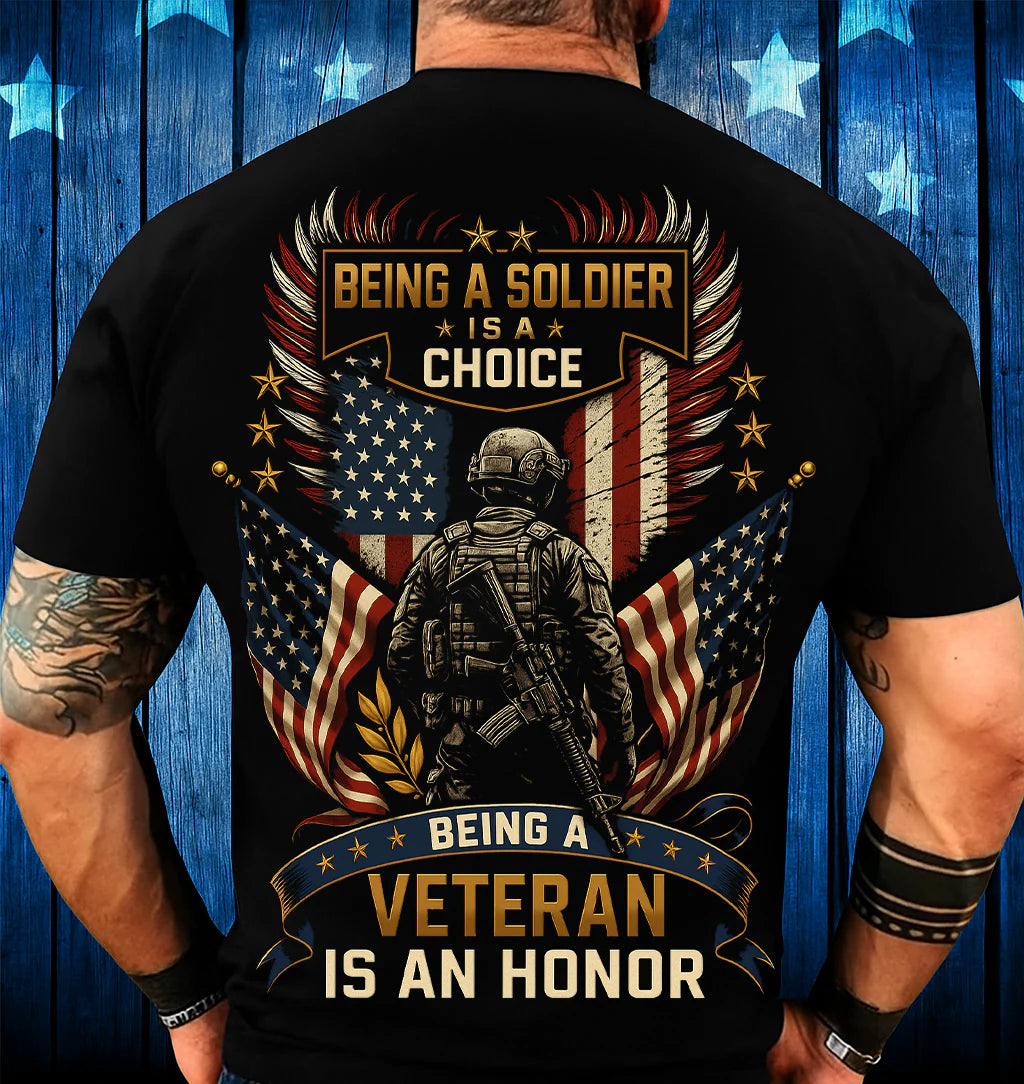 SOLDIER VETERAN HONOR T-SHIRT – PATRIOTIC MILITARY GRAPHIC TEE WITH AMERICAN FLAG FOR MEN