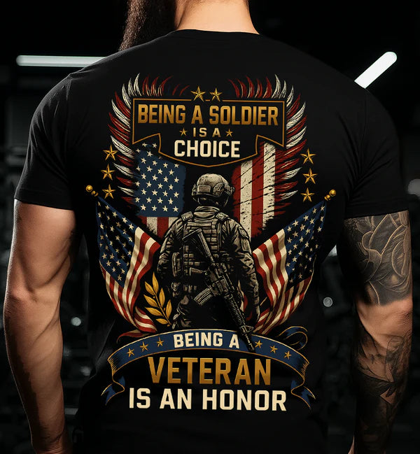 SOLDIER VETERAN HONOR T-SHIRT – PATRIOTIC MILITARY GRAPHIC TEE WITH AMERICAN FLAG FOR MEN