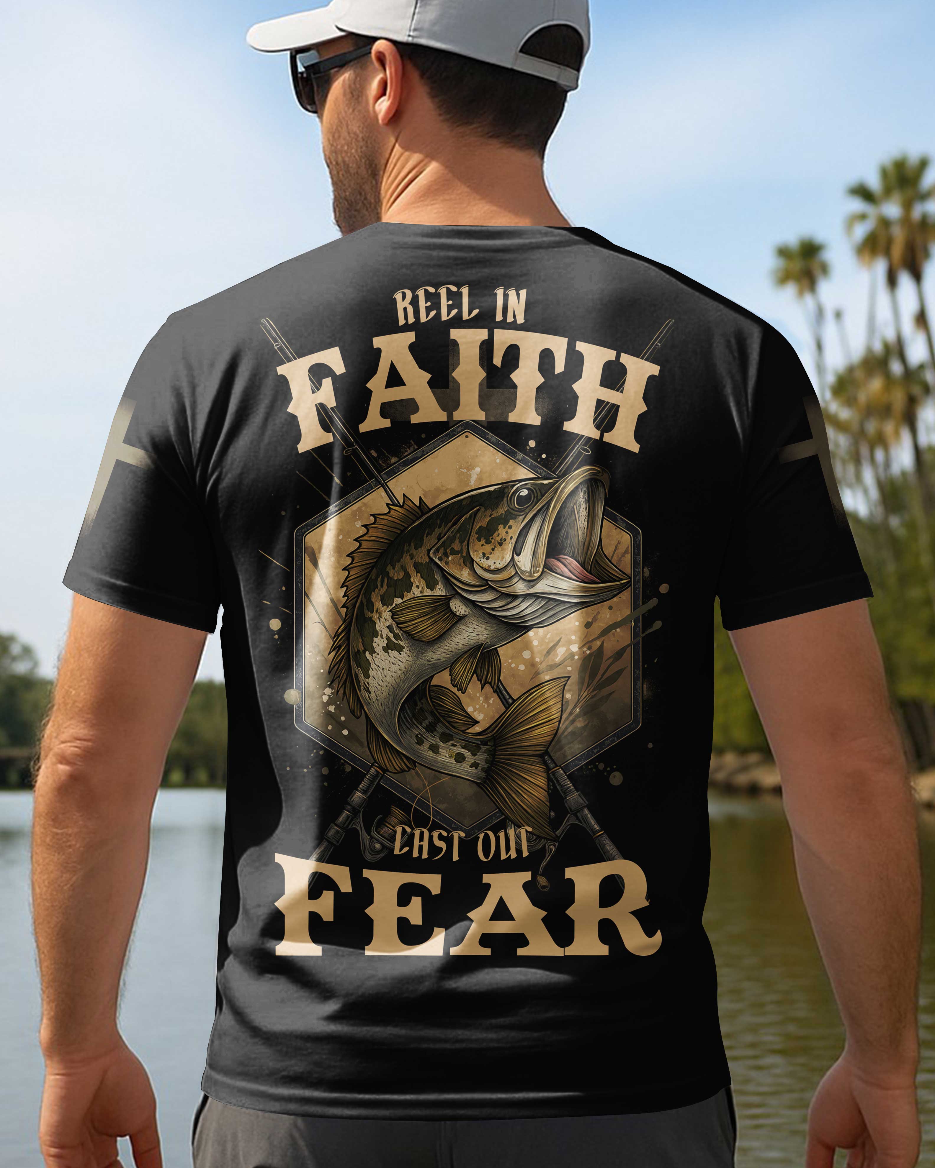 Reel In Faith Cast Out Fear All Over Print T-Shirt