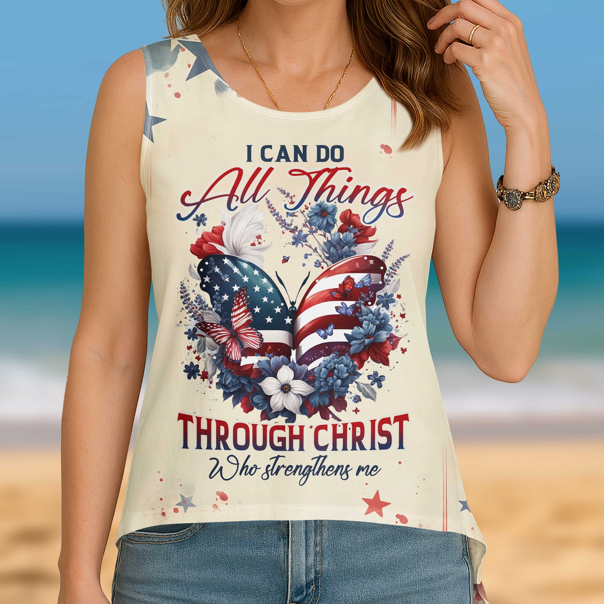 I Can Do All Things Through Christ All Over Print Crop Out Wrap Back Tank Top