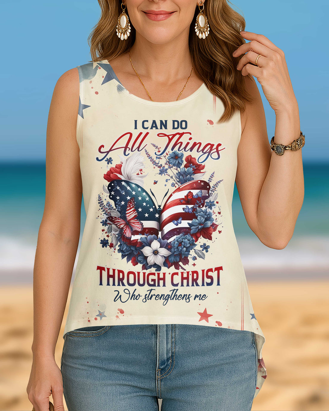 I Can Do All Things Through Christ All Over Print Crop Out Wrap Back Tank Top