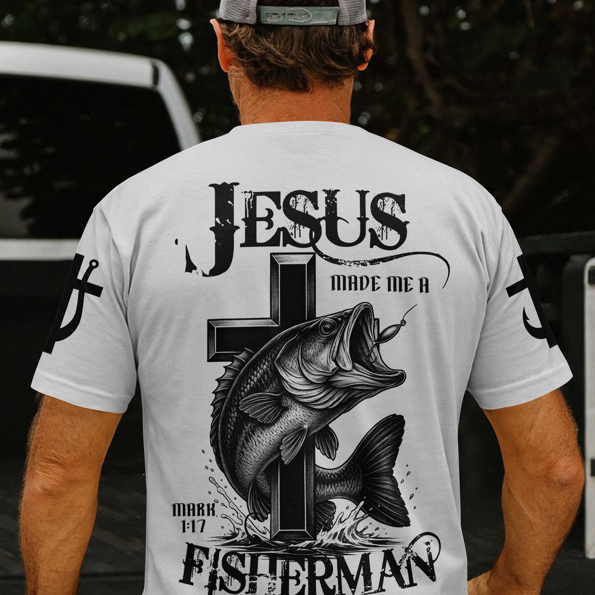 Jesus Made Me A Fisherman I Catch He Cleans All Over Print T-Shirt