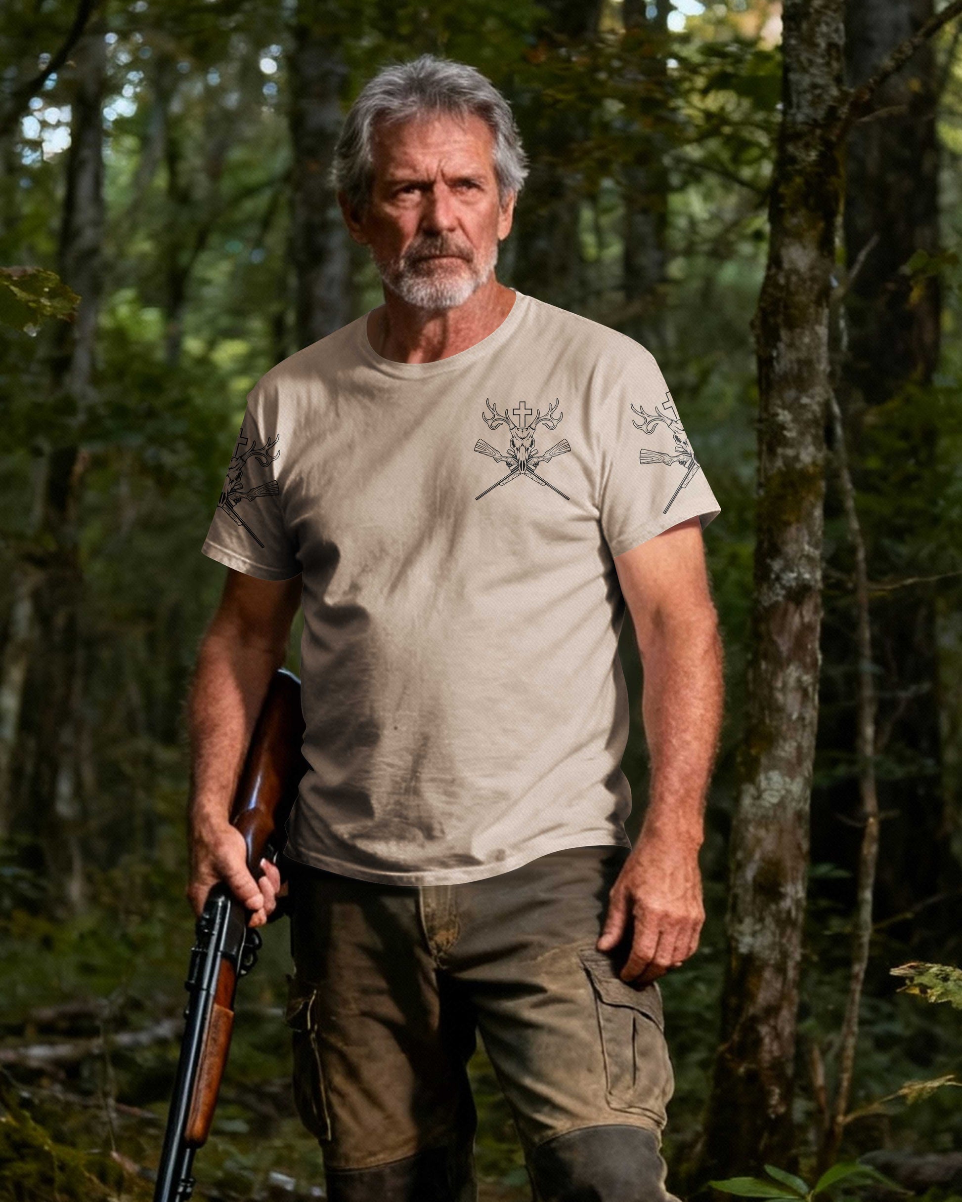 Never Underestimate An Old Man Who Believe In Jesus And Love Hunting T-Shirt