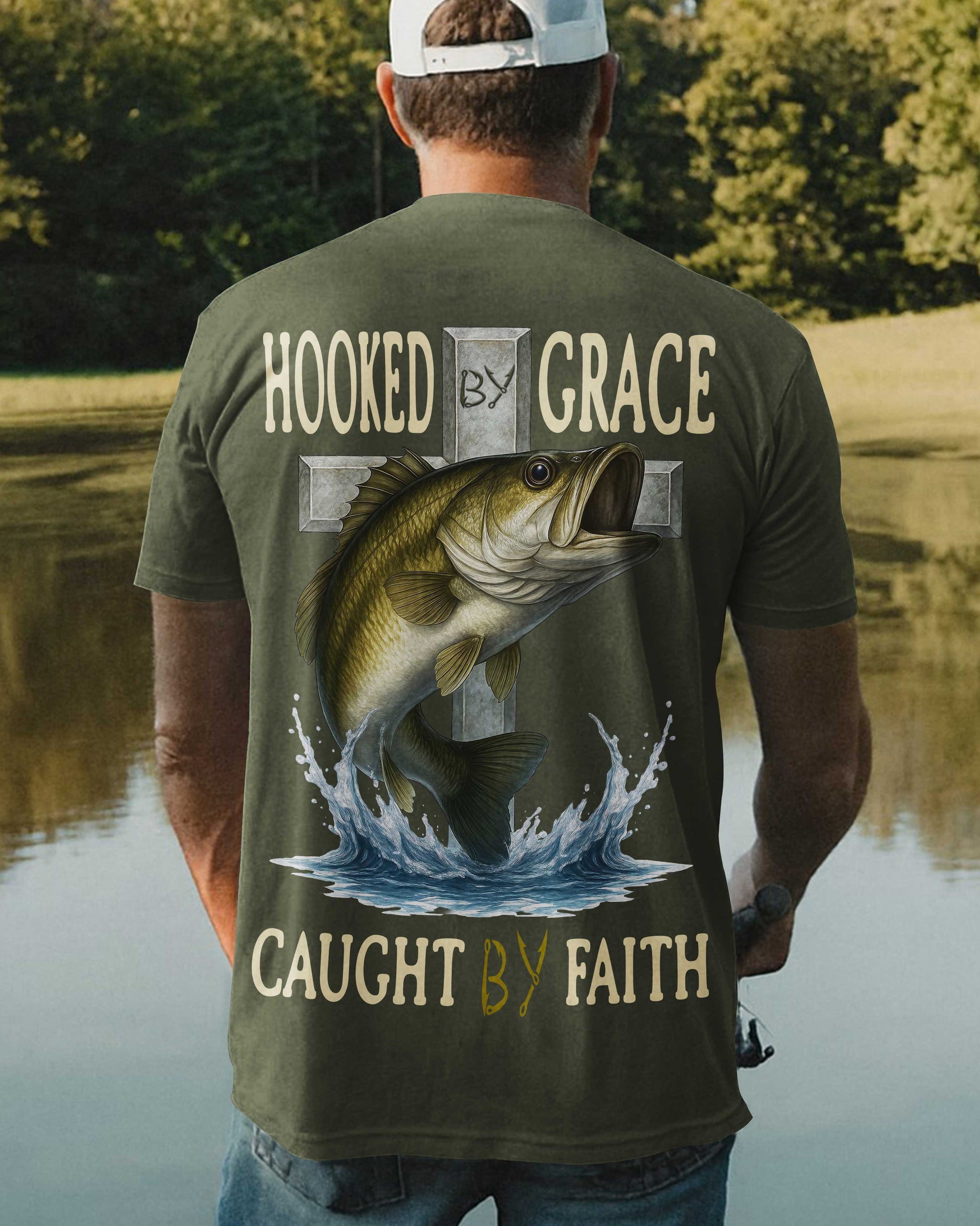 Hooked By Grace Caught By Faith All Over Print T-Shirt