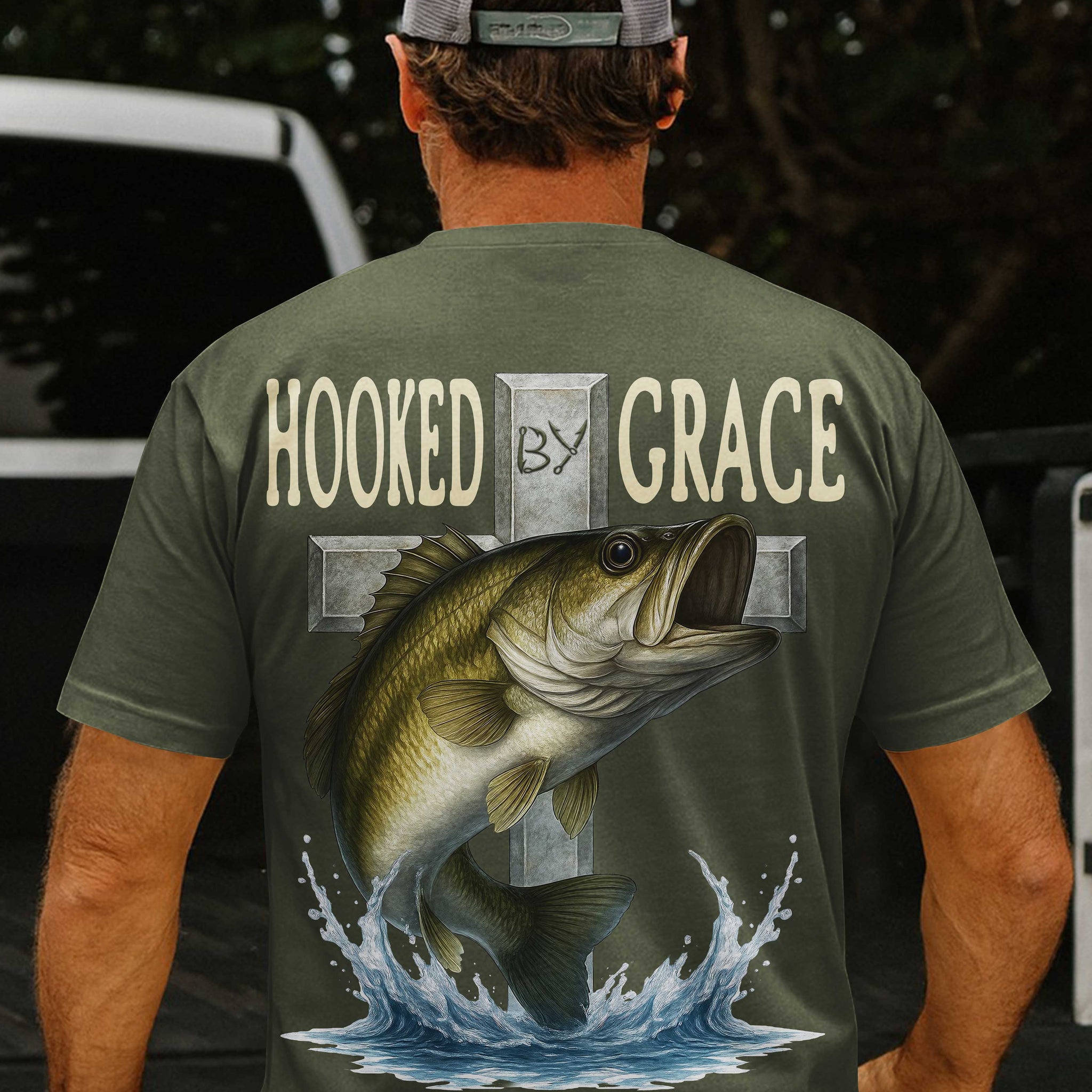 Hooked By Grace Caught By Faith All Over Print T-Shirt