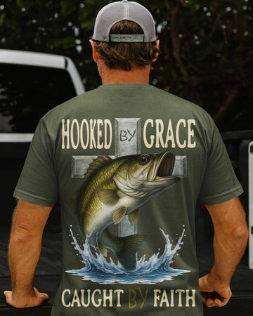 Hooked By Grace Caught By Faith All Over Print T-Shirt