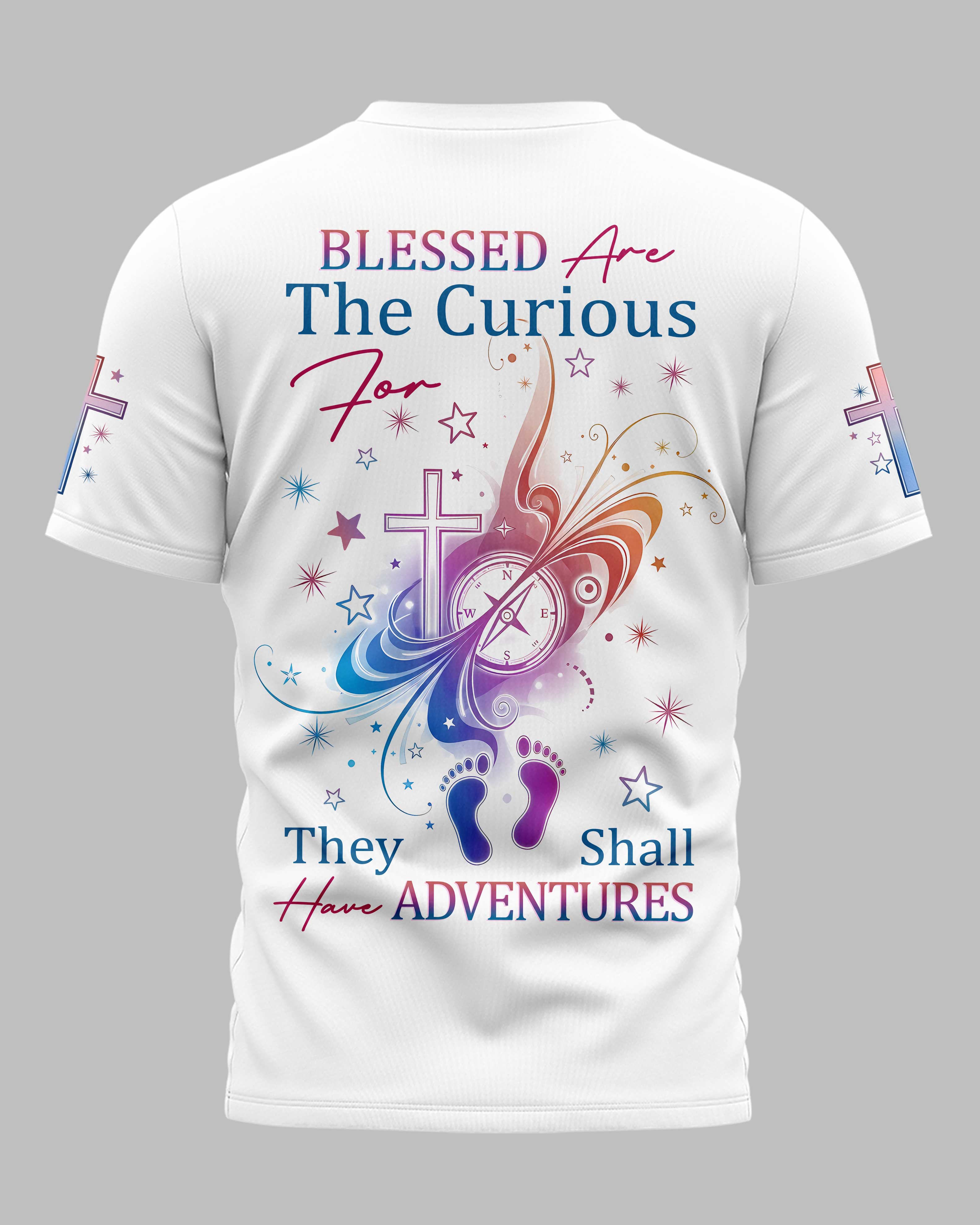 Blessed Are The Curious For They Shall Have Adventures All Over Print T-Shirt