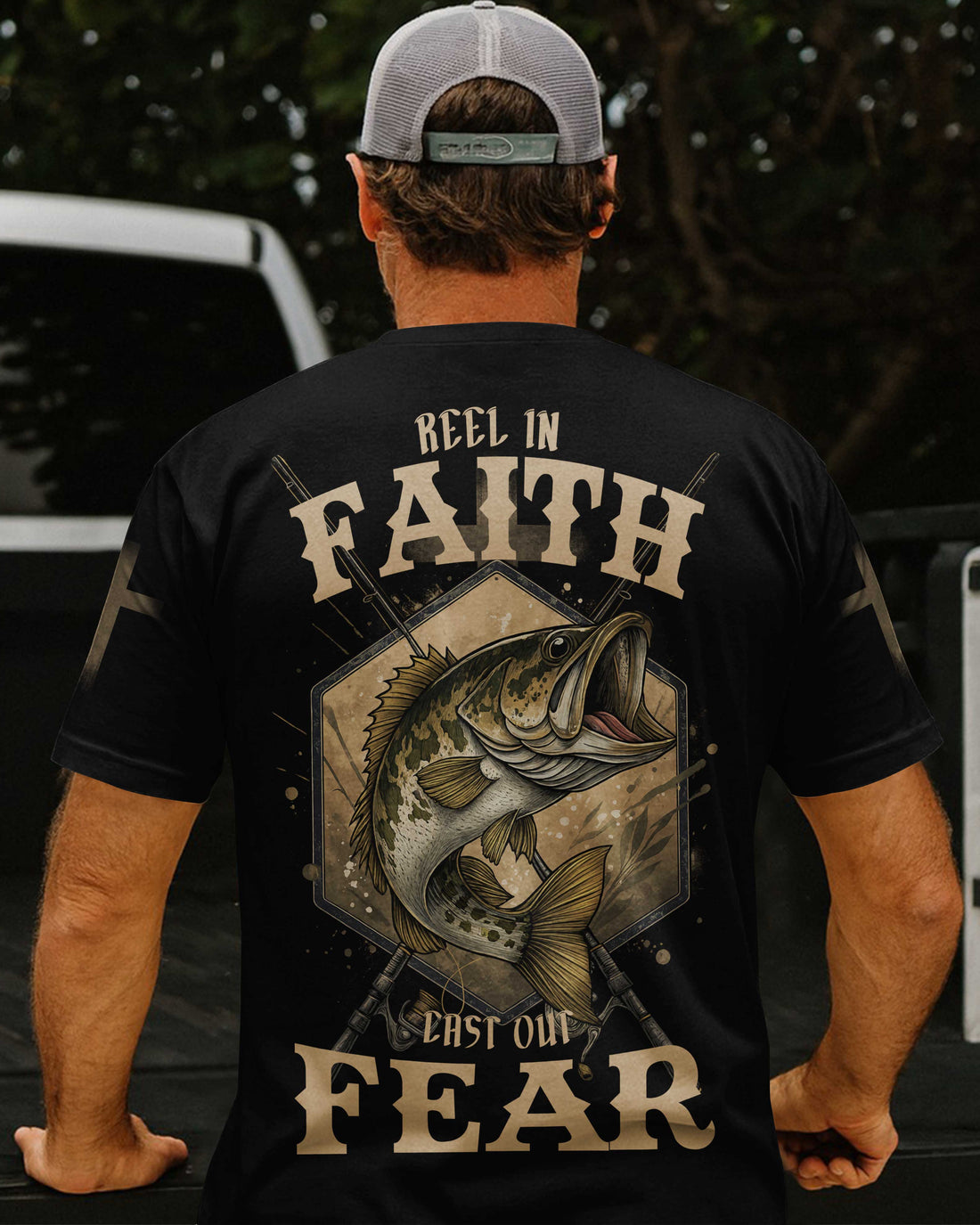Reel In Faith Cast Out Fear All Over Print T-Shirt
