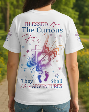 Blessed Are The Curious For They Shall Have Adventures All Over Print T-Shirt