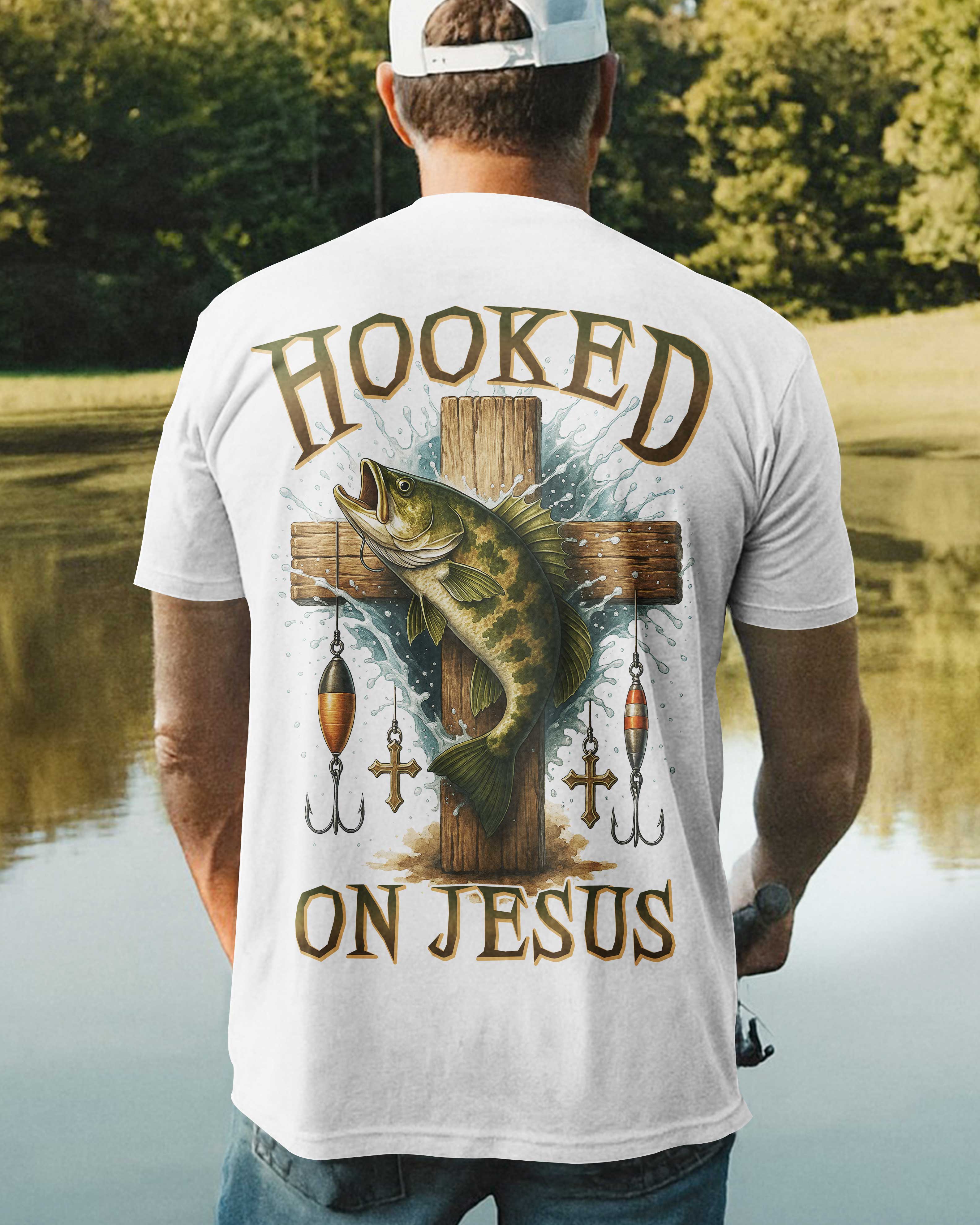 Hooked On Jesus All Over Print T-Shirt