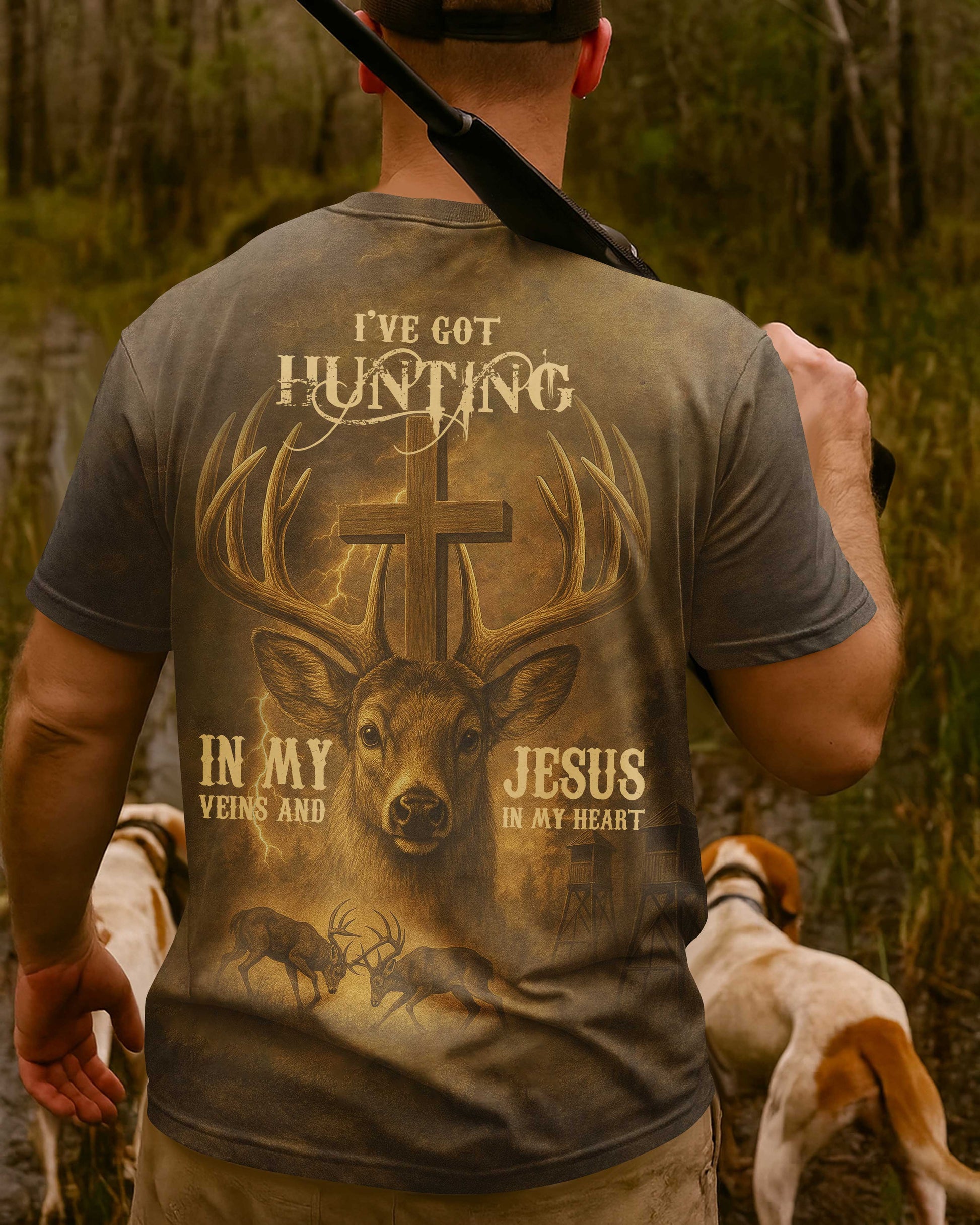 I've Got Hunting In My Veins And Jesus In My Heart All Over Print T-Shirt