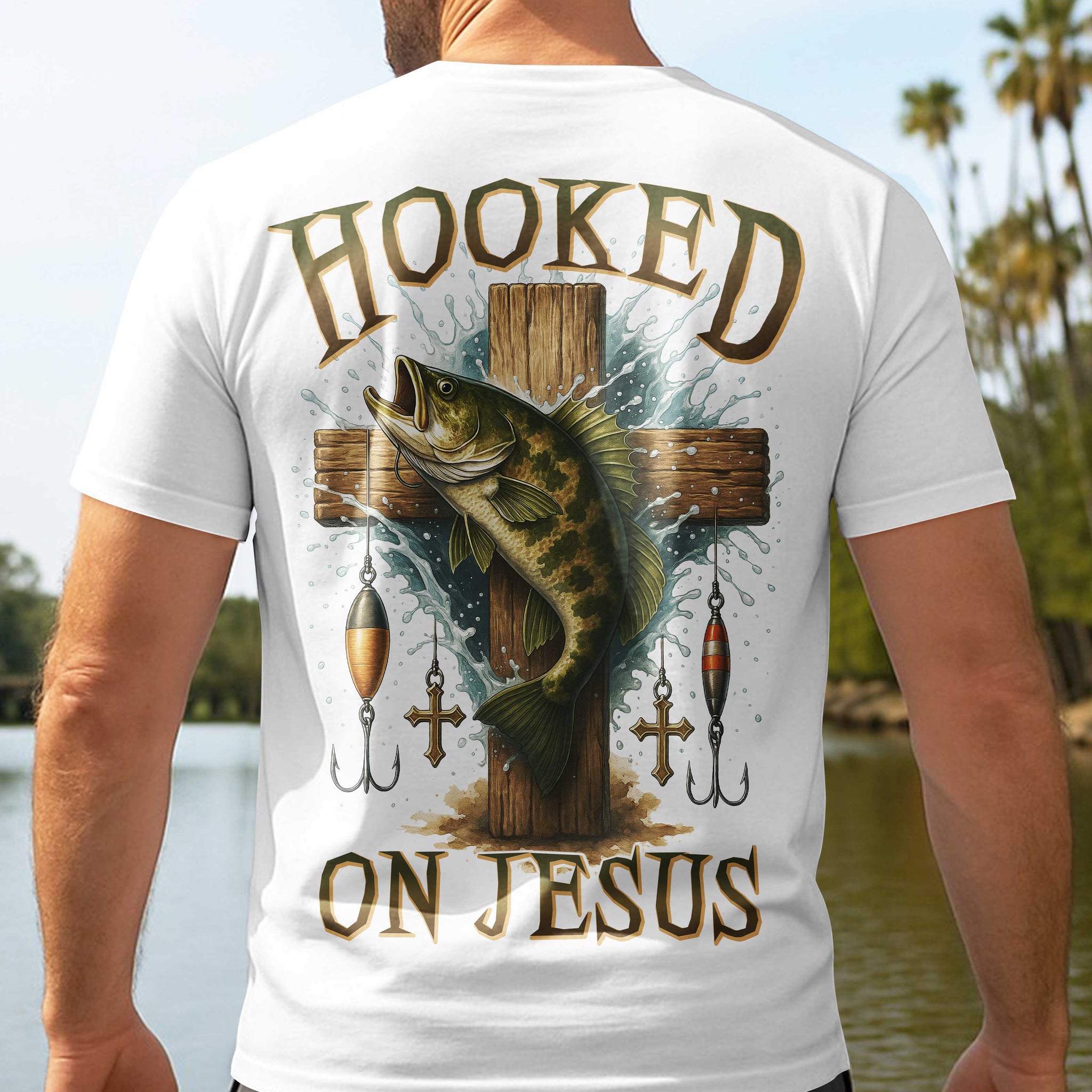 Hooked On Jesus All Over Print T-Shirt